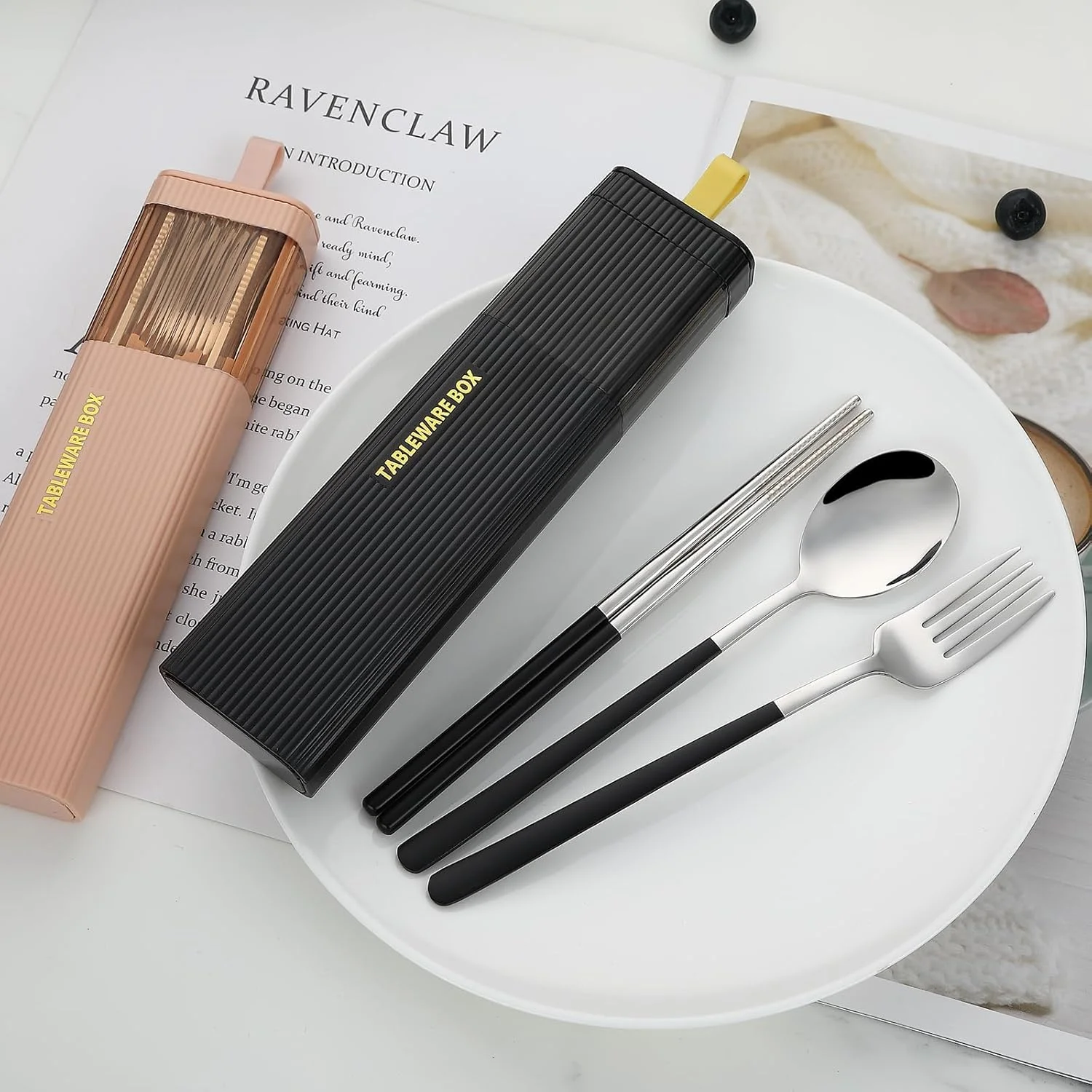 ست کارد و چنگال مسافرتی KASTWAVE، ست کارد و چنگال 4 تکه استیل ضد زنگ 18/8، کارد و چنگال قابل حمل و استفاده مجدد برای کمپینگ، مناسب جعبه ناهار، شامل چنگال، قاشق، چاپستیک (مشکی) ست کارد و چنگال مسافرتی KASTWAVE، ست کارد و چنگال 4 تکه استیل ضد زنگ 18/8، کارد و چنگال قابل حمل و استفاده مجدد برای کمپینگ، مناسب جعبه ناهار، شامل چنگال، قاشق، چاپستیک (مشکی)