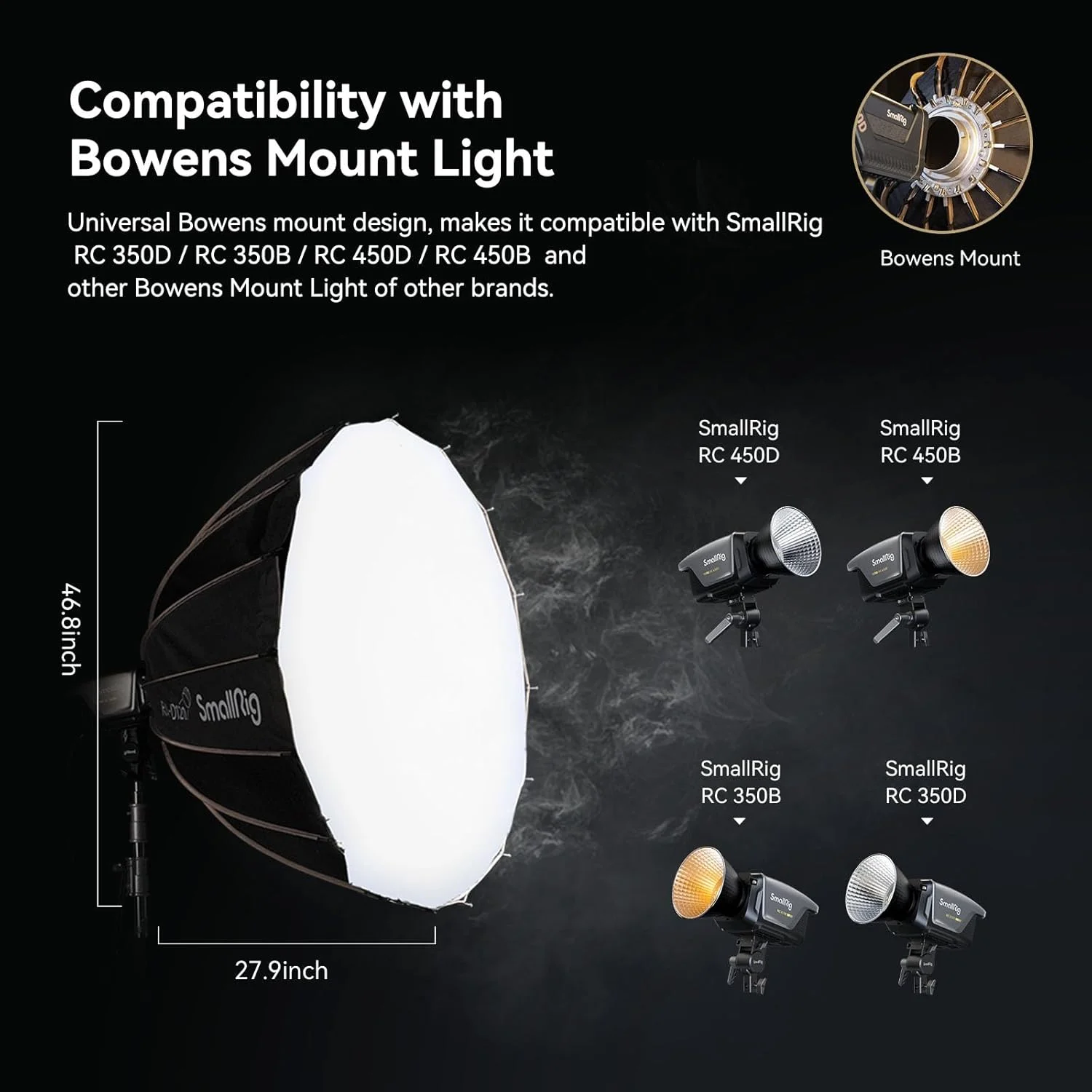 نرم باکس پارابولیک با رهاسازی سریع اسمال ریگ، سازگار با SmallRig RC 120D/RC 120B/RC 220D/RC220B و سایر نورهای دارای مانت بوئنز (120 سانتی متر / 47.2 اینچ) نرم باکس پارابولیک با رهاسازی سریع اسمال ریگ، سازگار با SmallRig RC 120D/RC 120B/RC 220D/RC220B و سایر نورهای دارای مانت بوئنز (120 سانتی متر / 47.2 اینچ)