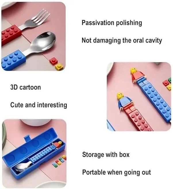 ست کارد و چنگال و قاشق استیل کودکانه جی اند جا طرح بلوک ساختمانی، ست ناهارخوری تعاملی با فیگور، 3 تکه ست کارد و چنگال و قاشق استیل کودکانه جی اند جا طرح بلوک ساختمانی، ست ناهارخوری تعاملی با فیگور، 3 تکه