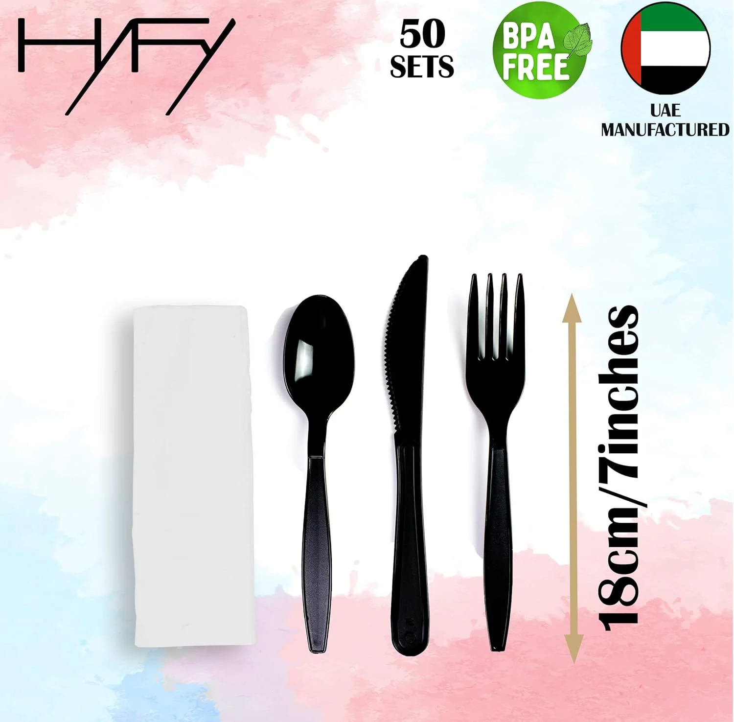 ست کارد، چنگال، قاشق و دستمال سفره پلاستیکی مشکی HYFY شامل 50 عدد، بسته بندی جداگانه، مناسب استفاده یکبار مصرف، قاشق یکبار مصرف، چنگال یکبار مصرف، قاشق پلاستیکی، وسایل سنگین ست کارد، چنگال، قاشق و دستمال سفره پلاستیکی مشکی HYFY شامل 50 عدد، بسته بندی جداگانه، مناسب استفاده یکبار مصرف، قاشق یکبار مصرف، چنگال یکبار مصرف، قاشق پلاستیکی، وسایل سنگین