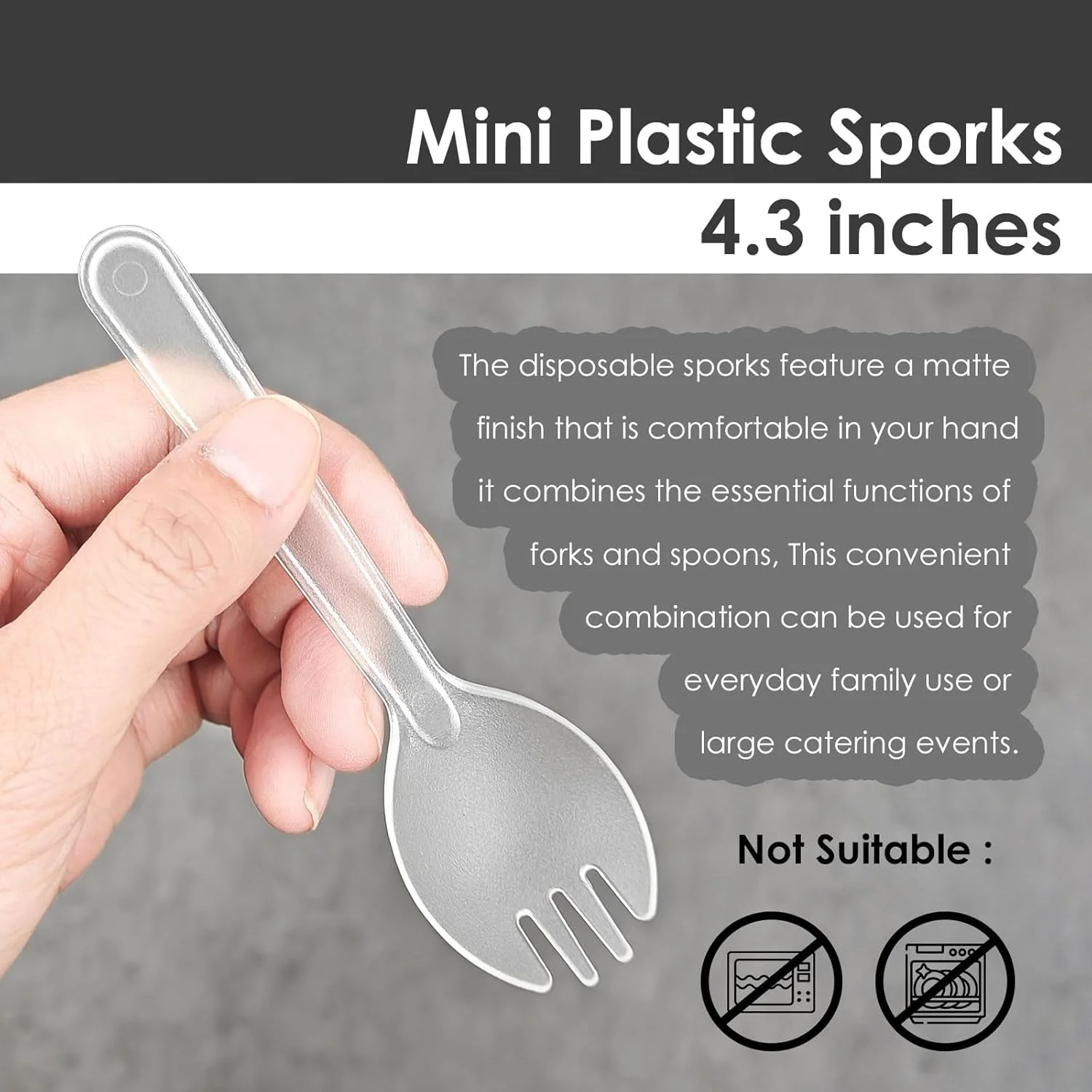 مینی اسپورک پلاستیکی HZYH یکبار مصرف بسته بندی شده تکی، چنگال و قاشق شفاف 2 در 1 لوازم مهمانی 4.3 اینچ 100 عددی مینی اسپورک پلاستیکی HZYH یکبار مصرف بسته بندی شده تکی، چنگال و قاشق شفاف 2 در 1 لوازم مهمانی 4.3 اینچ 100 عددی