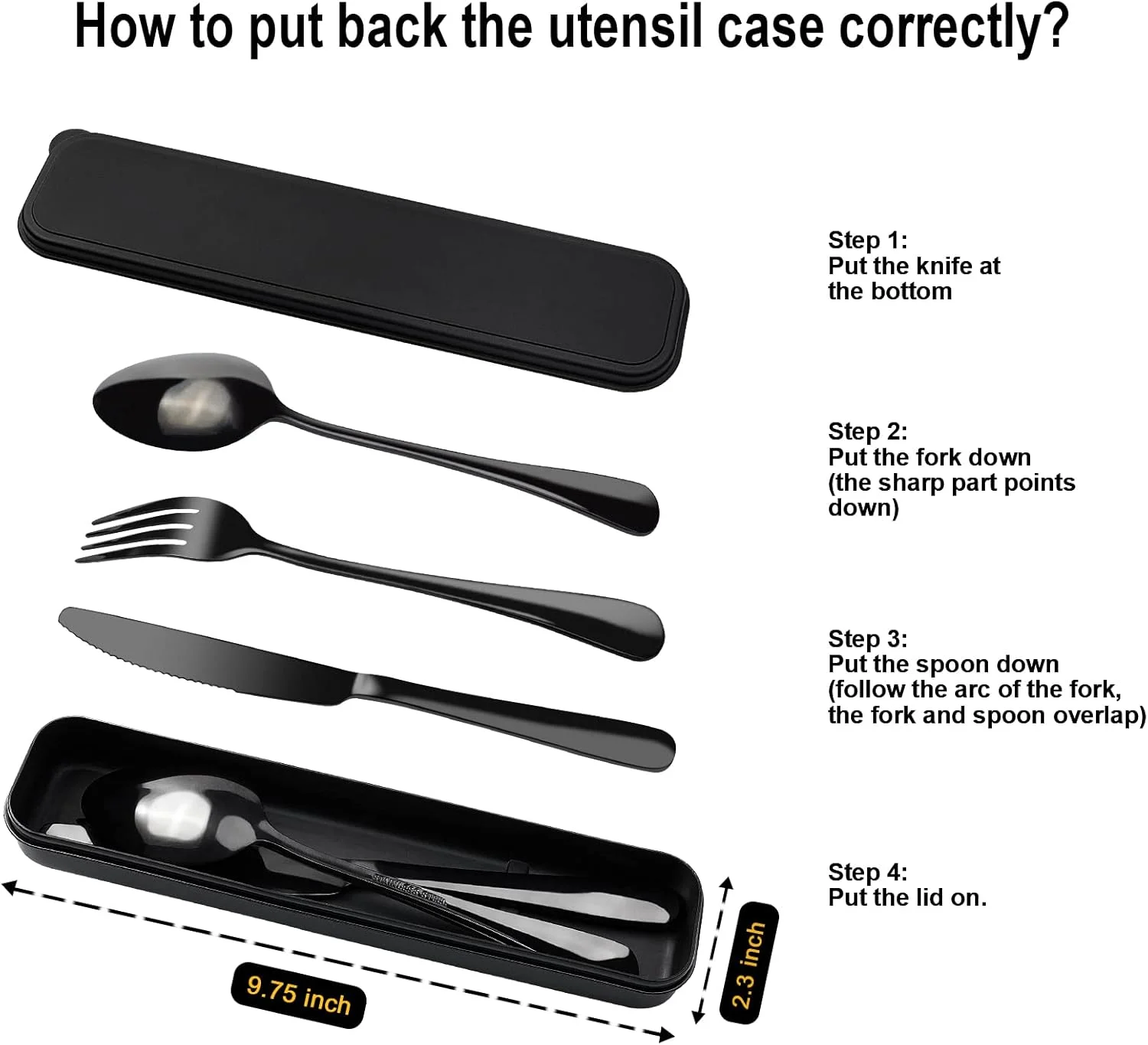 ست کارد و چنگال مسافرتی قابل حمل GTGR Heywood با جعبه، استیل ضد زنگ 18/8، ست کارد و چنگال مشکی شامل چاقو، چنگال و قاشق با جعبه، ست ظروف قابل استفاده مجدد برای جعبه ناهار و کمپینگ (مشکی) ست کارد و چنگال مسافرتی قابل حمل GTGR Heywood با جعبه، استیل ضد زنگ 18/8، ست کارد و چنگال مشکی شامل چاقو، چنگال و قاشق با جعبه، ست ظروف قابل استفاده مجدد برای جعبه ناهار و کمپینگ (مشکی)