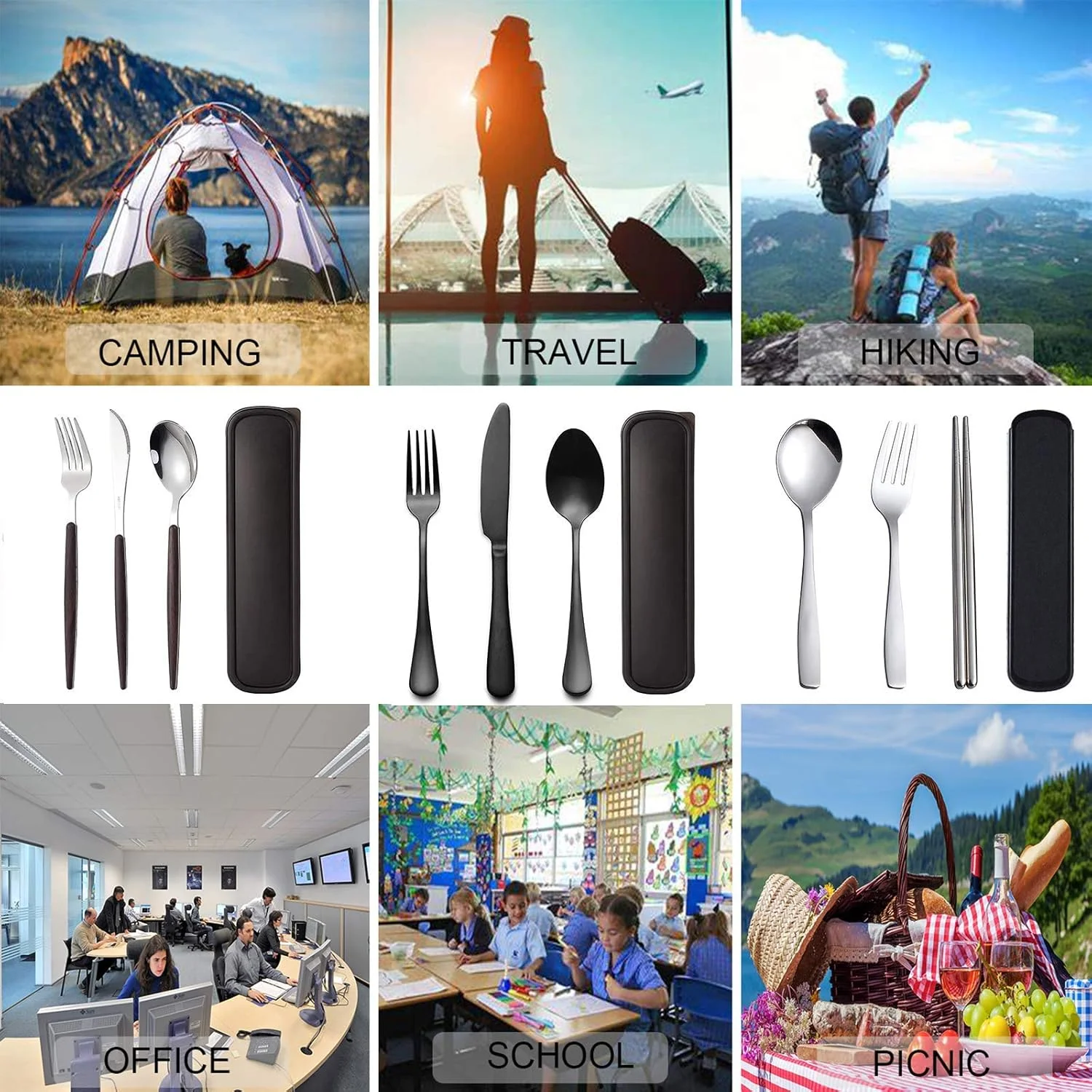 ست کارد و چنگال مسافرتی قابل حمل GTGR Heywood با جعبه، استیل ضد زنگ 18/8، ست کارد و چنگال مشکی شامل چاقو، چنگال و قاشق با جعبه، ست ظروف قابل استفاده مجدد برای جعبه ناهار و کمپینگ (مشکی) ست کارد و چنگال مسافرتی قابل حمل GTGR Heywood با جعبه، استیل ضد زنگ 18/8، ست کارد و چنگال مشکی شامل چاقو، چنگال و قاشق با جعبه، ست ظروف قابل استفاده مجدد برای جعبه ناهار و کمپینگ (مشکی)