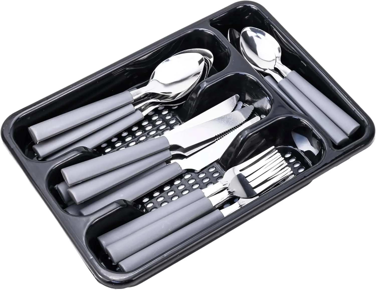 ست قاشق و چنگال با کیفیت بالا، ست 25 پارچه (چاقو، قاشق، چنگال، قاشق چای خوری، جعبه لوازم غذاخوری - خاکستری (CS-25-102) ست قاشق و چنگال با کیفیت بالا، ست 25 پارچه (چاقو، قاشق، چنگال، قاشق چای خوری، جعبه لوازم غذاخوری - خاکستری (CS-25-102)