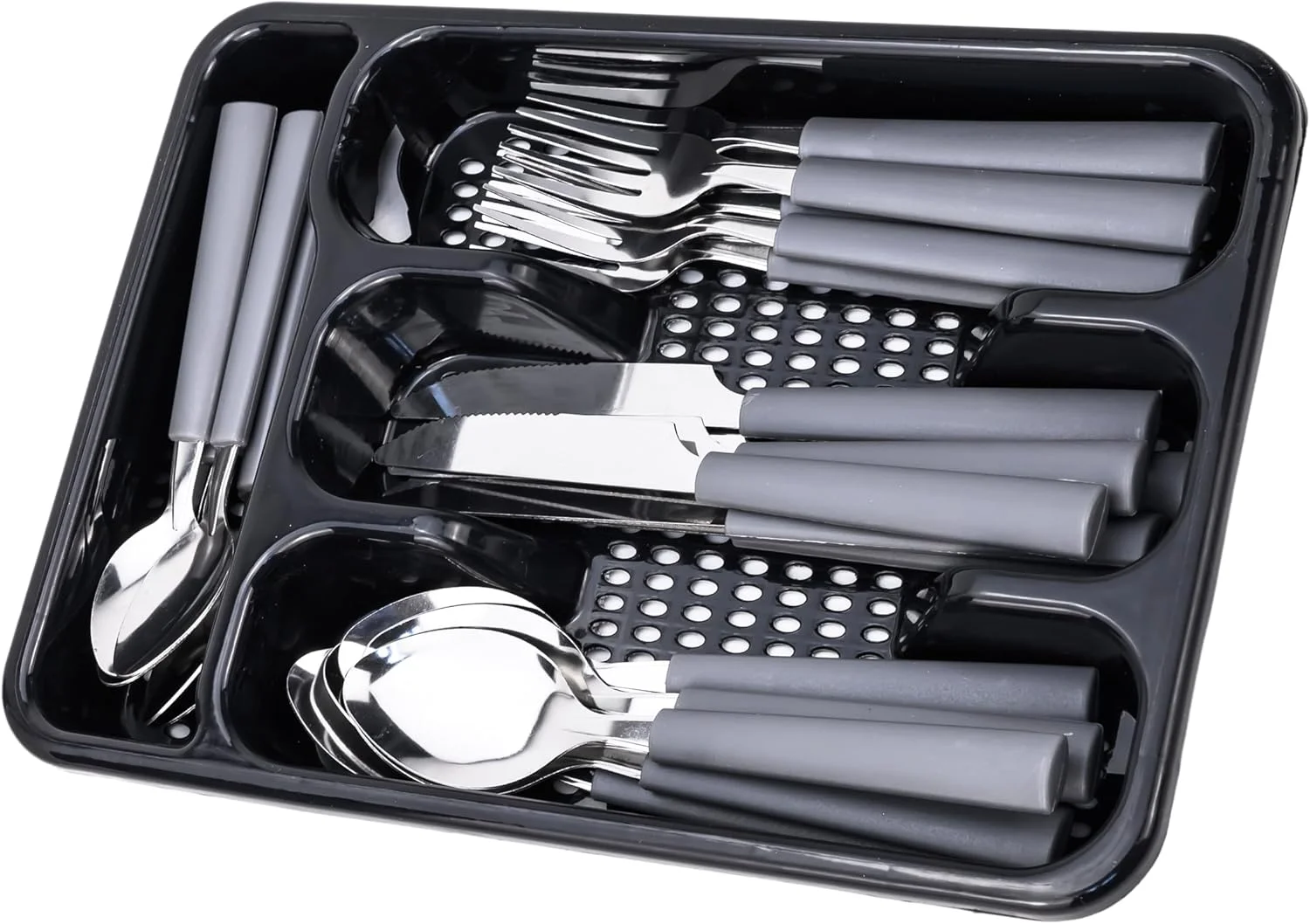 ست قاشق و چنگال با کیفیت بالا، ست 25 پارچه (چاقو، قاشق، چنگال، قاشق چای خوری، جعبه لوازم غذاخوری - خاکستری (CS-25-102)