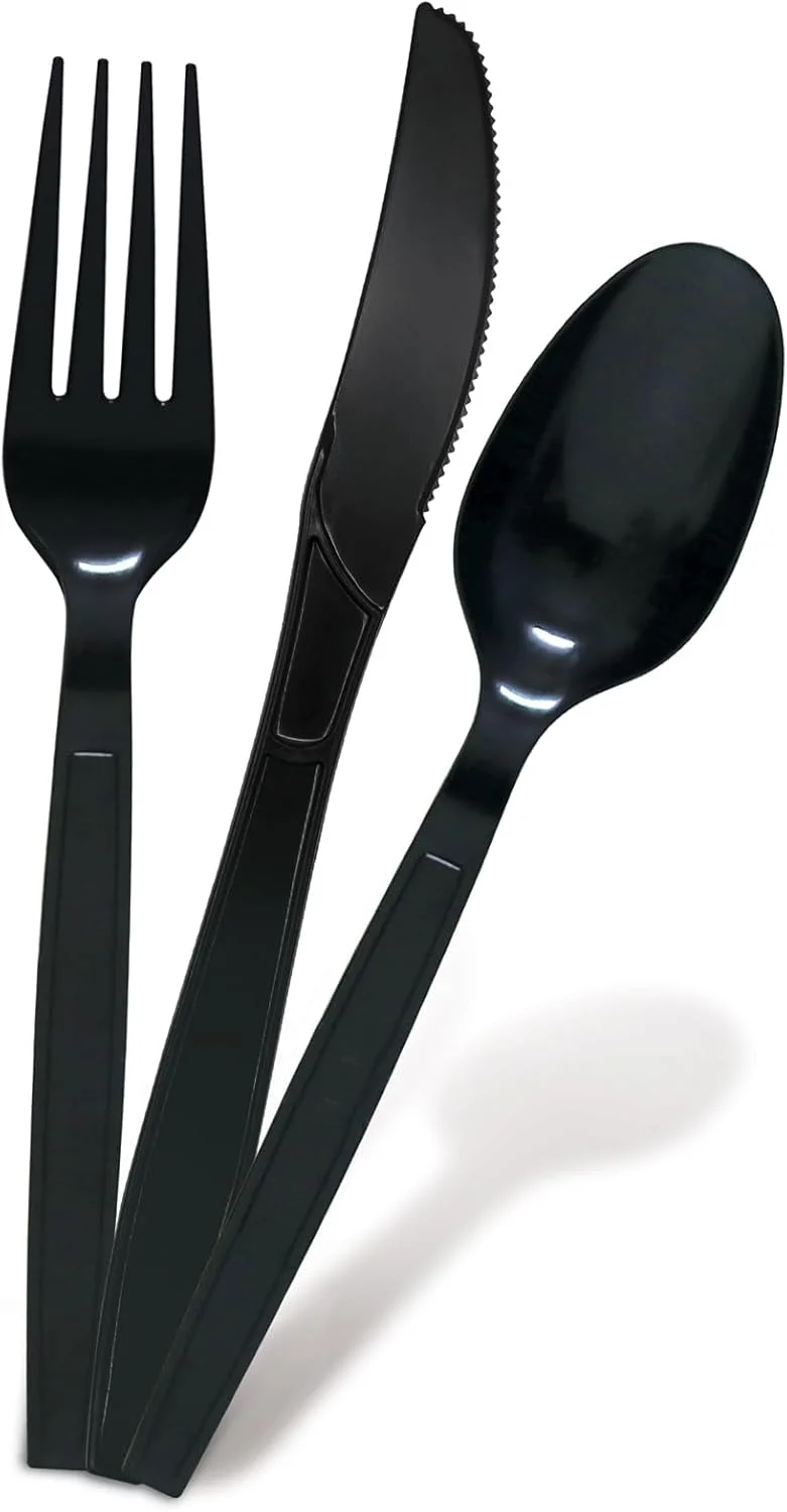 ست کارد، چنگال و قاشق مشکی ضخیم و بادوام - ست کارد و چنگال یکبار مصرف - کارد و چنگال پلاستیکی یکبار مصرف - قاشق یکبار مصرف - چنگال یکبار مصرف - قاشق پلاستیکی ضخیم - لوازم غذاخوری پلاستیکی ضخیم (بسته 18 عددی) ست کارد، چنگال و قاشق مشکی ضخیم و بادوام - ست کارد و چنگال یکبار مصرف - کارد و چنگال پلاستیکی یکبار مصرف - قاشق یکبار مصرف - چنگال یکبار مصرف - قاشق پلاستیکی ضخیم - لوازم غذاخوری پلاستیکی ضخیم (بسته 18 عددی)