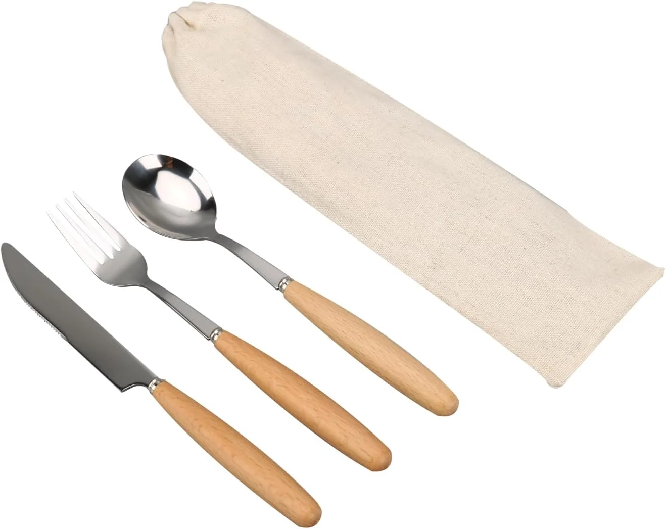 ست کارد و چنگال استیل 3 تکه Giftology | ست قاشق چنگال دسته چوبی کوتاه برای 1 نفر ست کارد و چنگال استیل 3 تکه Giftology | ست قاشق چنگال دسته چوبی کوتاه برای 1 نفر