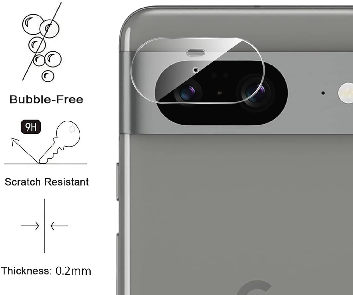 محافظ لنز دوربین فوق باریک سازگار با گوگل پیکسل 8، شیشه حرارت دیده HD [ضد خش]، 4 عددی