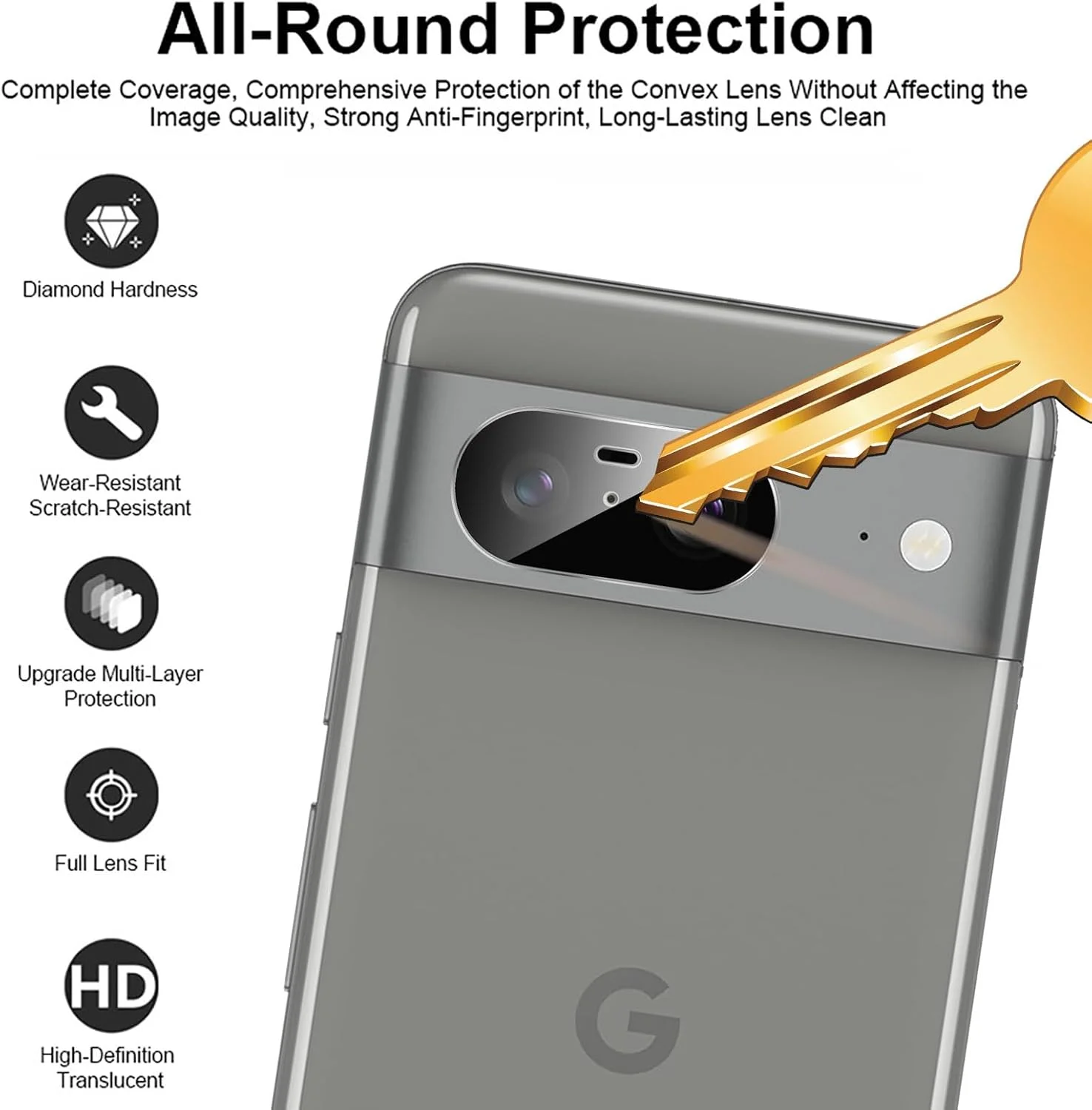 محافظ لنز دوربین فوق باریک سازگار با گوگل پیکسل 8، شیشه حرارت دیده HD [ضد خش]، 4 عددی