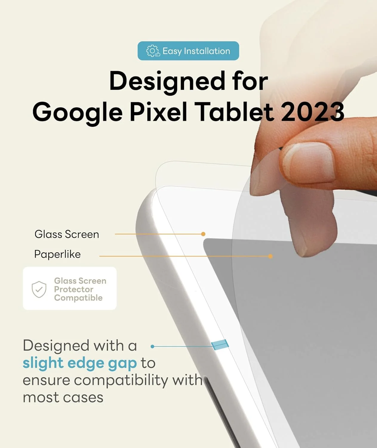محافظ صفحه نمایش جداشدنی Paperfeel EIP برای تبلت گوگل پیکسل 2023، فناوری نانو قابل استفاده مجدد، نصب و جدا کردن آسان، ضد تابش نور، طراحی و ترسیم مانند کاغذ