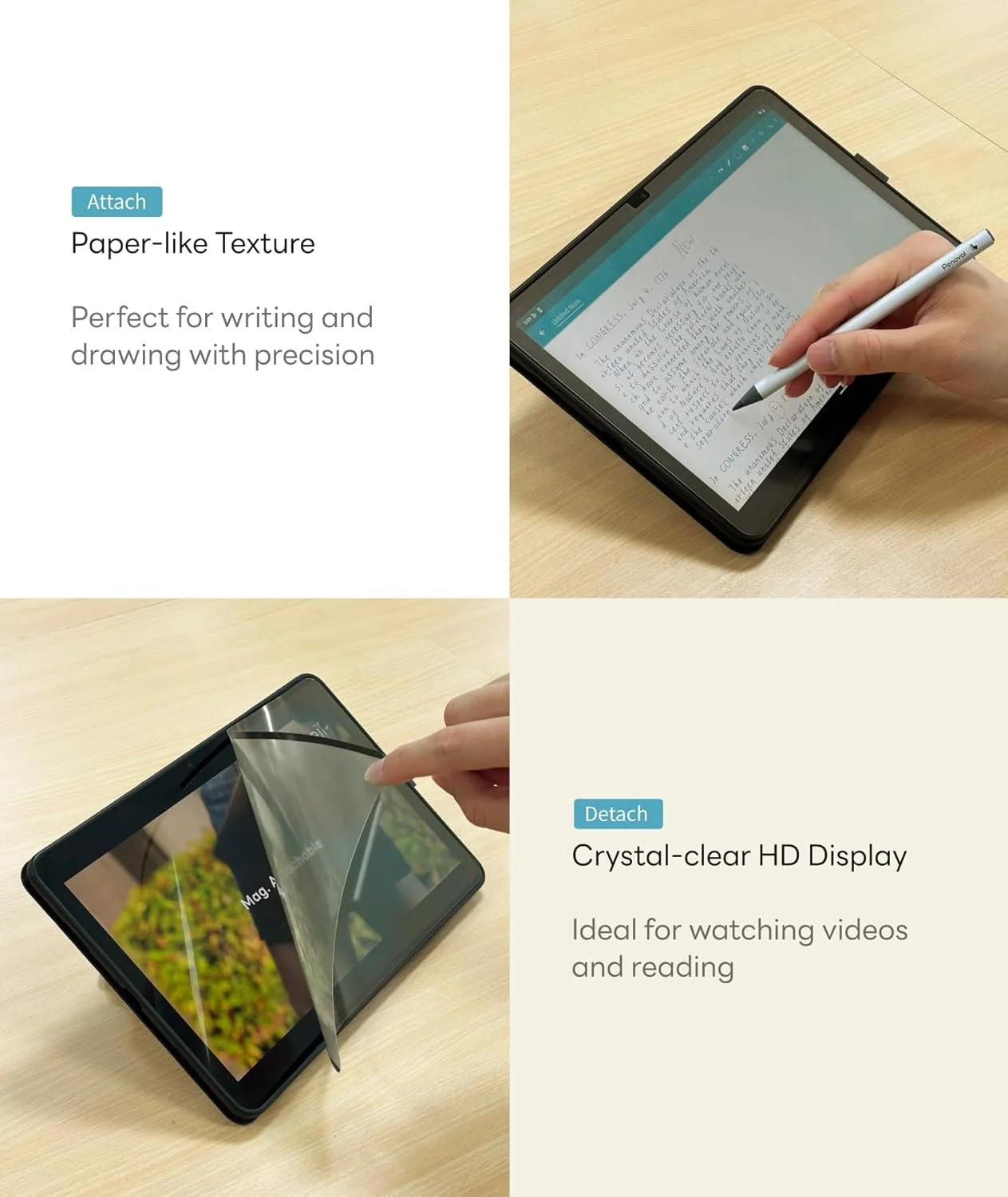 محافظ صفحه نمایش جداشدنی Paperfeel EIP برای تبلت گوگل پیکسل 2023، فناوری نانو قابل استفاده مجدد، نصب و جدا کردن آسان، ضد تابش نور، طراحی و ترسیم مانند کاغذ