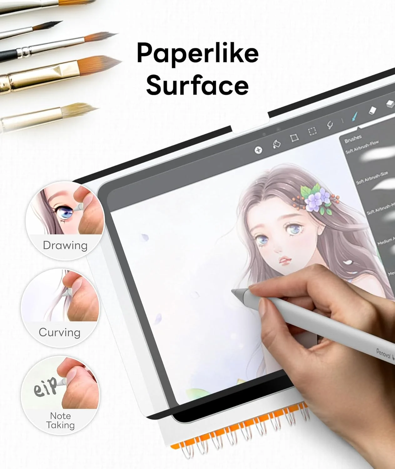 محافظ صفحه نمایش جداشدنی Paperfeel EIP برای تبلت گوگل پیکسل 2023، فناوری نانو قابل استفاده مجدد، نصب و جدا کردن آسان، ضد تابش نور، طراحی و ترسیم مانند کاغذ