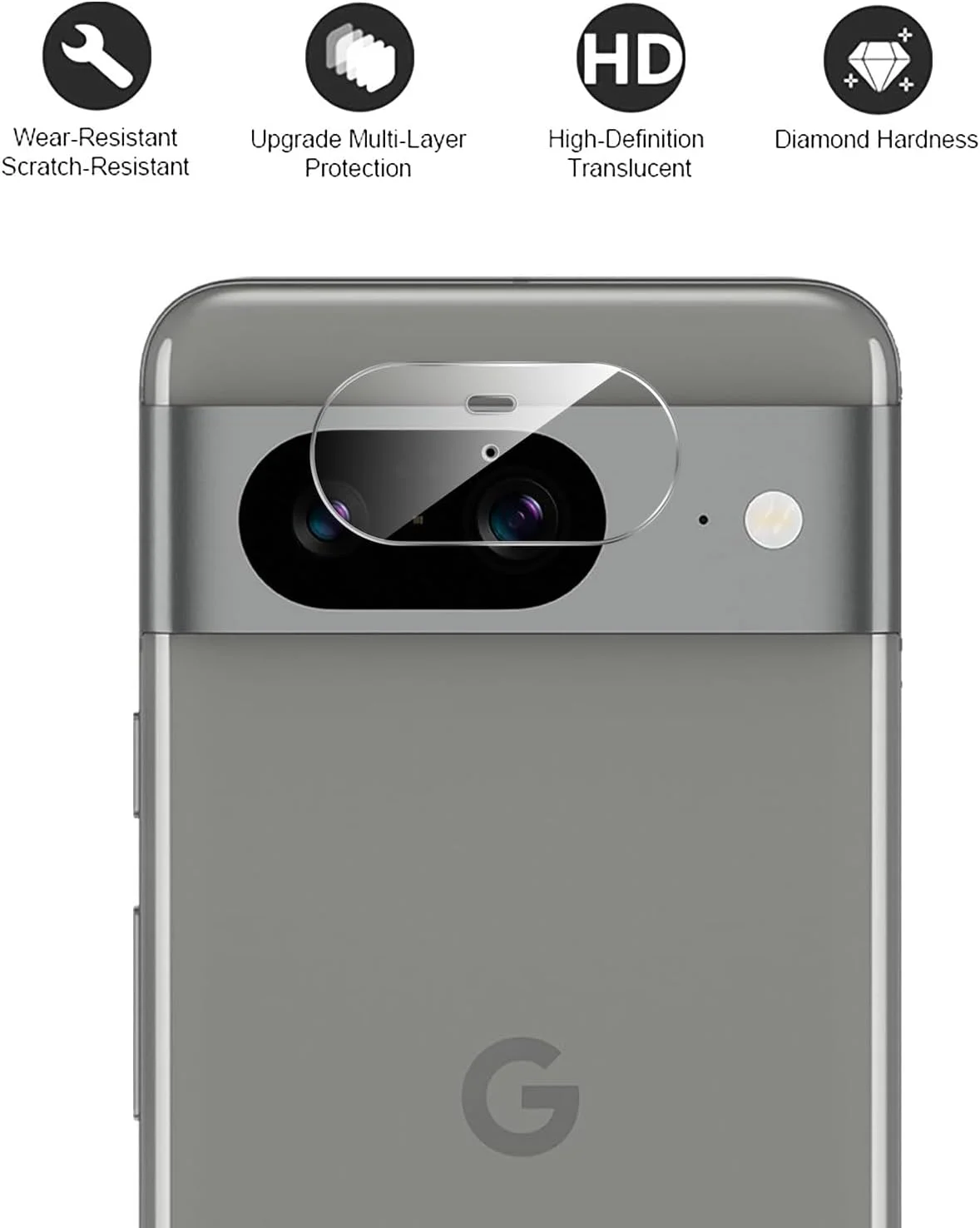 محافظ لنز دوربین فوق باریک سازگار با گوگل پیکسل 8، شیشه حرارت دیده HD [ضد خش]، 4 عددی