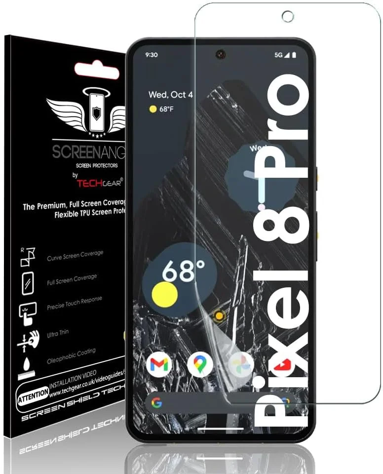 محافظ صفحه نمایش TECHGEAR برای گوگل پیکسل 8 پرو [Ghostshield] [پوشش کامل صفحه نمایش] محافظ صفحه نمایش TPU تقویت شده و اصلی با پوشش کامل صفحه نمایش از جمله قسمت های خمیده