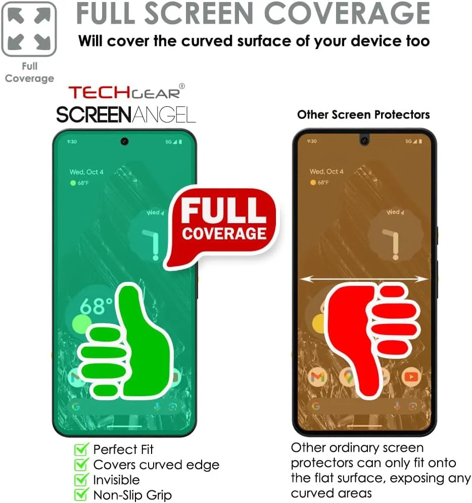 محافظ صفحه نمایش TECHGEAR برای گوگل پیکسل 8 پرو [Ghostshield] [پوشش کامل صفحه نمایش] محافظ صفحه نمایش TPU تقویت شده و اصلی با پوشش کامل صفحه نمایش از جمله قسمت های خمیده
