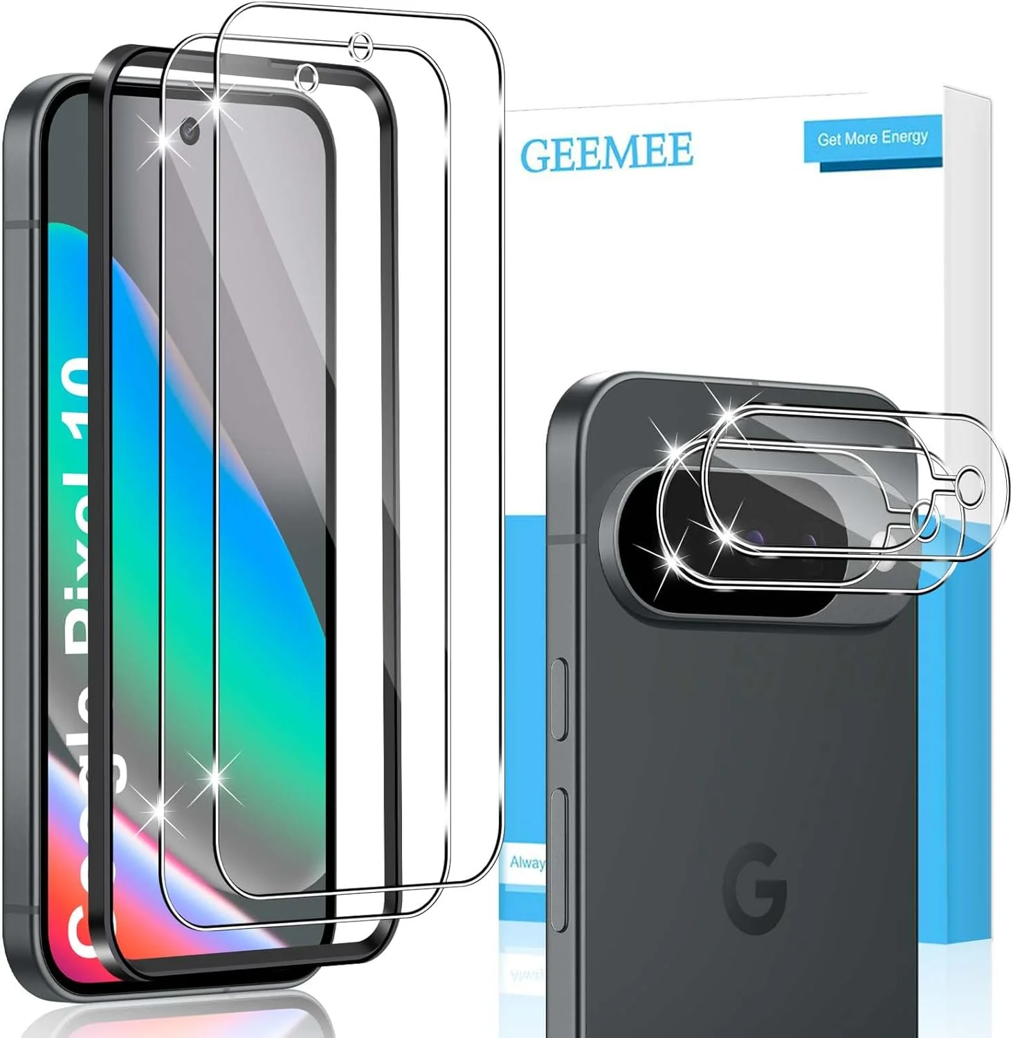 محافظ صفحه نمایش شیشه ای حرارت دیده GEEMEE برای گوگل پیکسل 10 و فیلم محافظ دوربین، 2 + 2 عدد، سختی 9H، محافظ صفحه نمایش شیشه ای حرارت دیده با حساسیت بالا