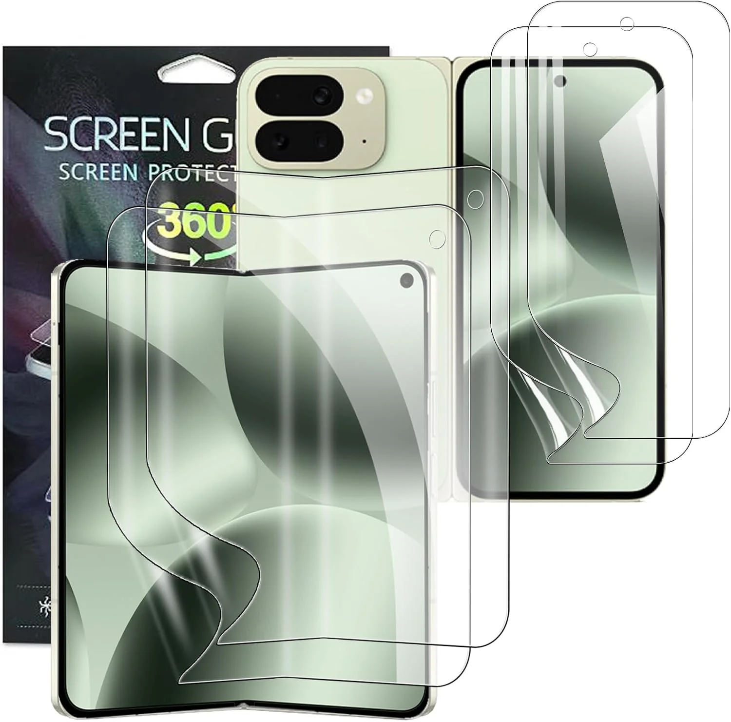 محافظ صفحه نمایش داخلی و خارجی 2+2 عددی KZIOACSH برای Google Pixel 10 Pro Fold، وضوح HD، لبه الاستیک، TPU نرم، باز کردن قفل اثر انگشت، ضد خش، پوشش فیلم بدون حباب