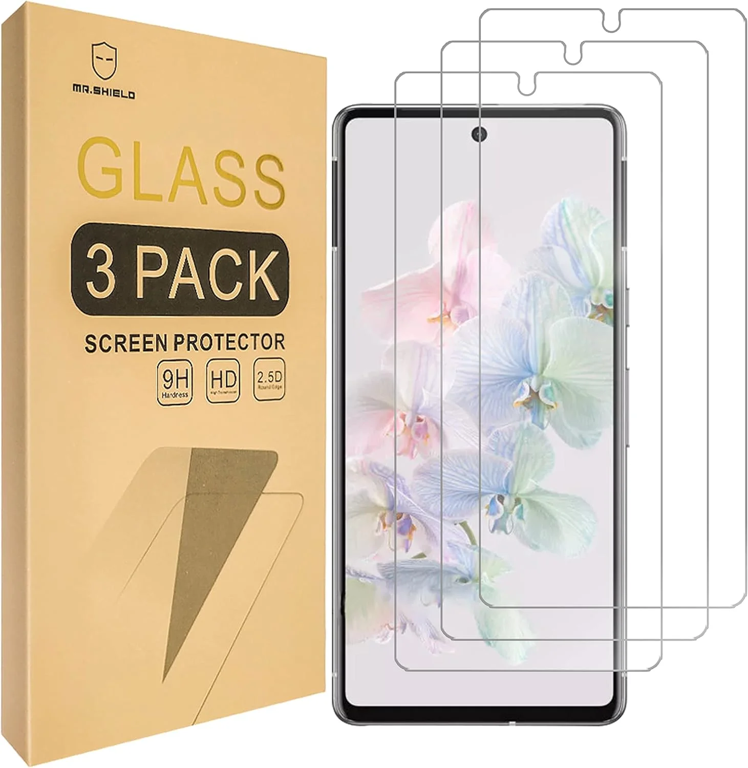 محافظ صفحه نمایش شیشه ای [3 عددی] Mr.Shield، طراحی شده برای گوگل پیکسل 7 [شیشه ژاپنی با سختی 9H]