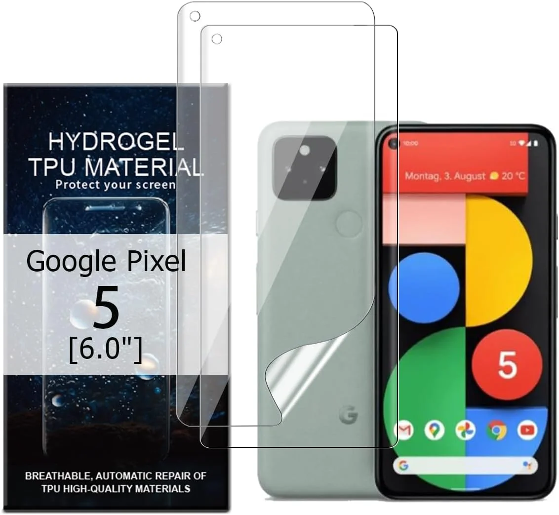 محافظ صفحه نمایش ژله ای Glcrrpu برای گوگل پیکسل 5 [6.0"]، بسته 2 عددی، فیلم TPU هیدروژل حساس با وضوح بالا، شفاف و انعطاف پذیر، خود ترمیم شونده [غیر شیشه حرارت دیده]