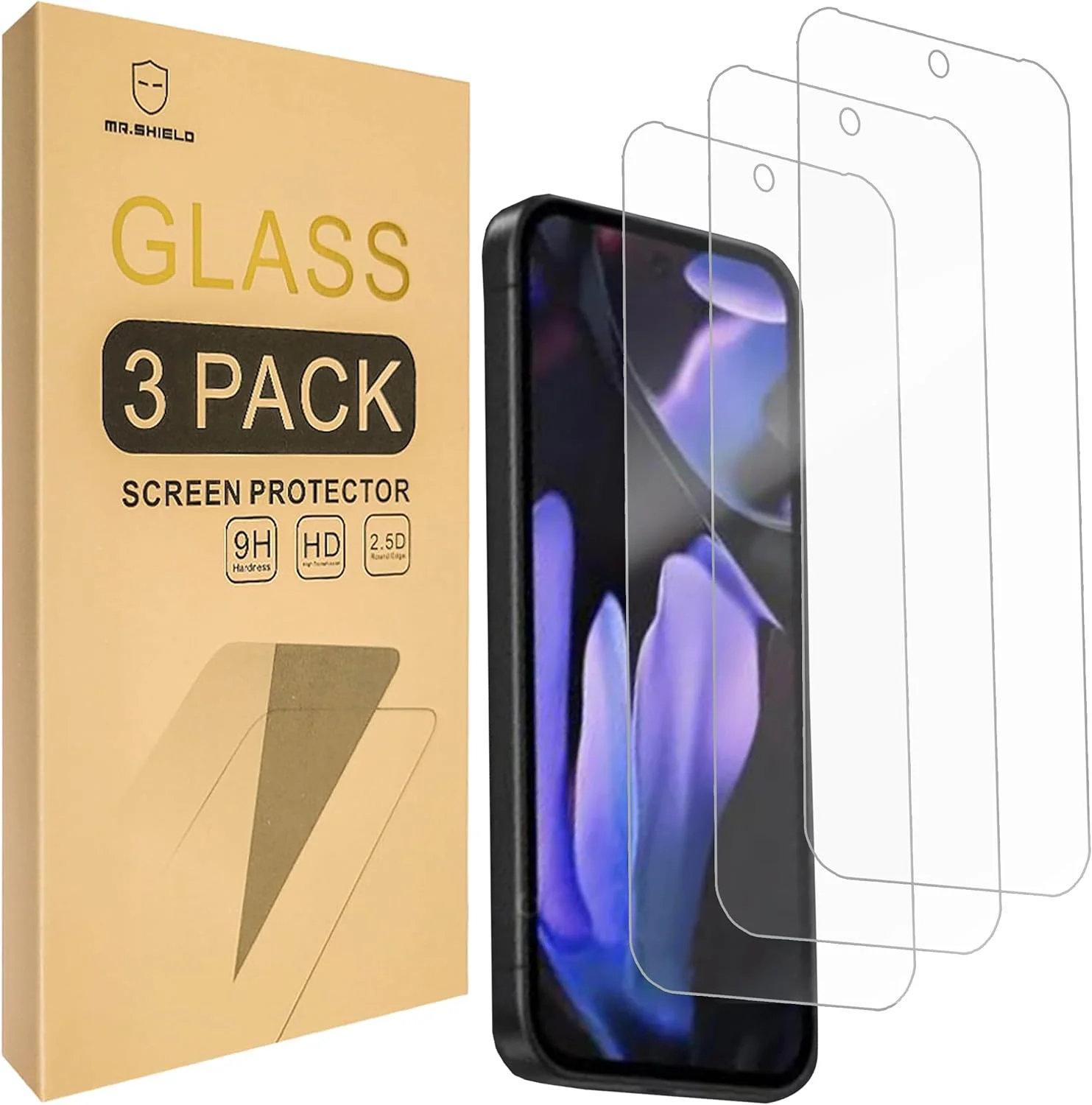 محافظ صفحه نمایش Mr.Shield سازگار با Google Pixel 9A [سازگار با باز کردن قفل اثر انگشت] [3 عدد] [شیشه حرارت دیده] [شیشه ژاپنی با سختی 9H]