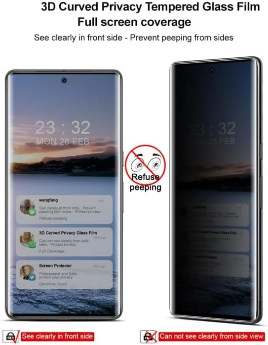 محافظ صفحه نمایش شیشه ای حرارت دیده شیهویی برای گوگل پیکسل 7 پرو، سه بعدی خمیده، فول اچ دی، تمام صفحه، ضد جاسوسی محافظ صفحه نمایش شیشه ای حرارت دیده شیهویی برای گوگل پیکسل 7 پرو، سه بعدی خمیده، فول اچ دی، تمام صفحه، ضد جاسوسی