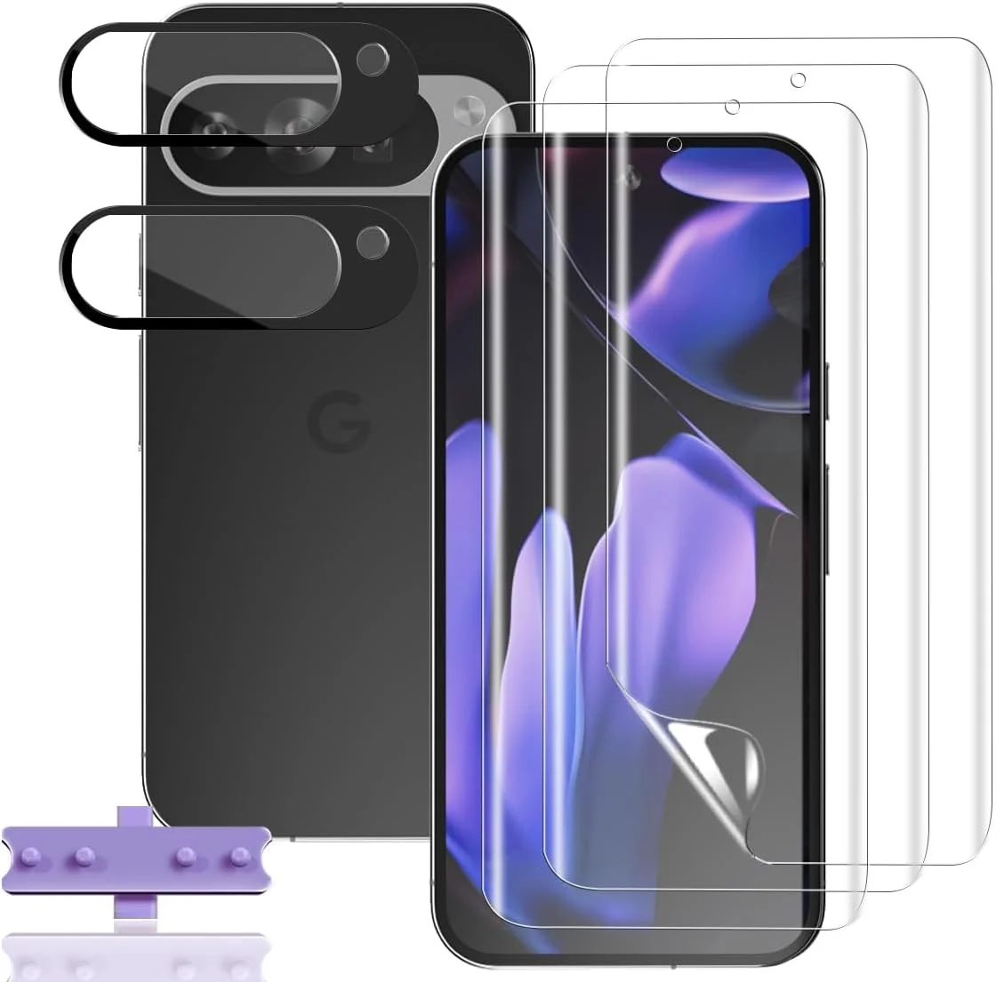 محافظ صفحه نمایش Rnnmeeko برای فیلم Google Pixel 9، بسته 3 عددی و 2 عدد محافظ لنز دوربین شیشه ای، سازگار با محافظ صفحه نمایش TPU نرم Pixel 9، ضد خش HD، محافظ صفحه نمایش ضد حباب