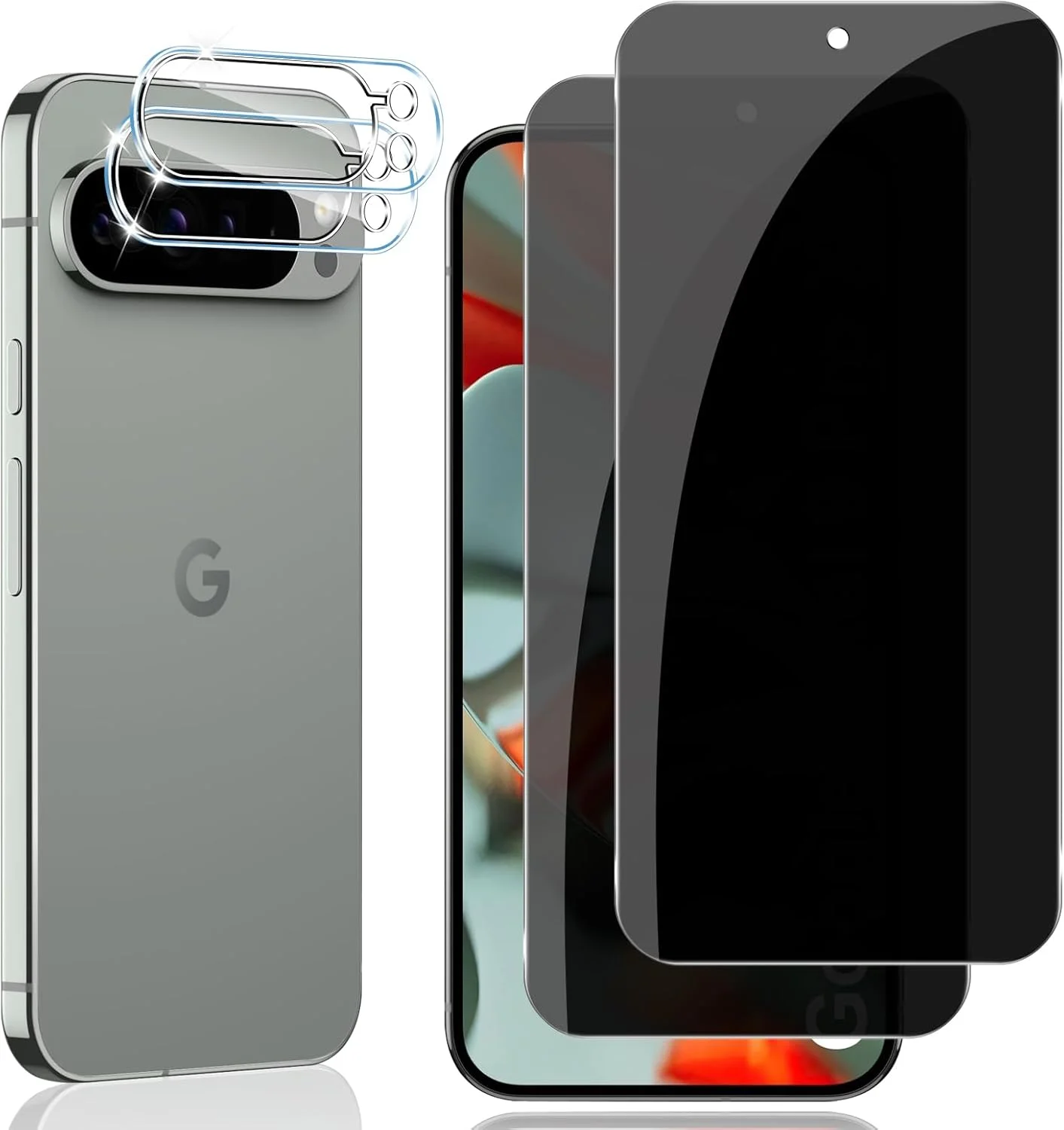 محافظ صفحه نمایش حریم خصوصی Locofun برای Google Pixel 9 Pro XL 5G، بسته 4 عددی محافظ صفحه نمایش شیشه ای حرارت دیده و محافظ لنز دوربین، سختی 9H، ضد خش، ضد جاسوسی
