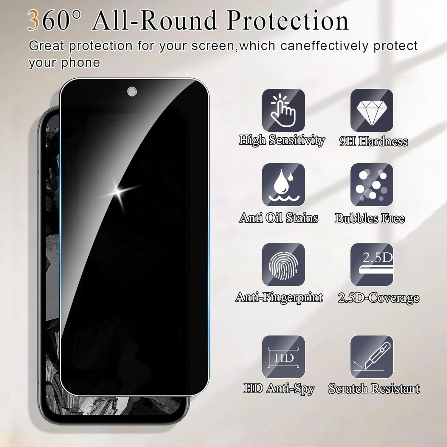 محافظ صفحه نمایش حریم خصوصی LYPHPE [بسته 2 عددی] برای Google Pixel 8a، محافظ صفحه نمایش شیشه ای حرارت دیده، سختی 9H، ضد خش، فوق العاده مقاوم، محافظت در برابر خراشیدگی، حریم خصوصی [ضد جاسوسی]