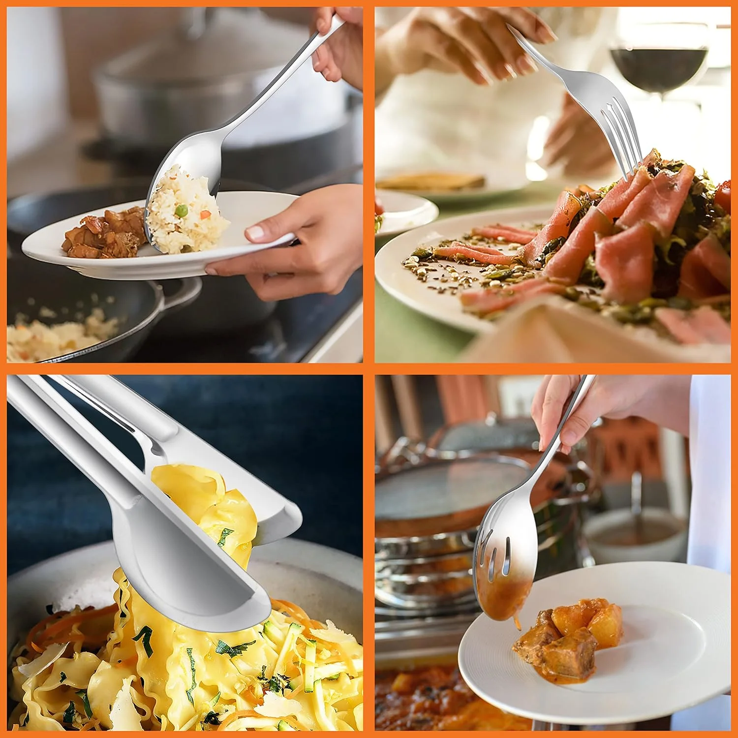 ست 8 عددی ظروف سرو بزرگ E-far، شامل قاشق های سرو استیل ضد زنگ 25 سانتی متری، قاشق سوراخ دار، چنگال سرو 25 سانتی متری، انبر سرو 24 سانتی متری برای بوفه، پذیرایی، پرداخت آینه ای و قابل شستشو در ماشین ظرفشویی ست 8 عددی ظروف سرو بزرگ E-far، شامل قاشق های سرو استیل ضد زنگ 25 سانتی متری، قاشق سوراخ دار، چنگال سرو 25 سانتی متری، انبر سرو 24 سانتی متری برای بوفه، پذیرایی، پرداخت آینه ای و قابل شستشو در ماشین ظرفشویی