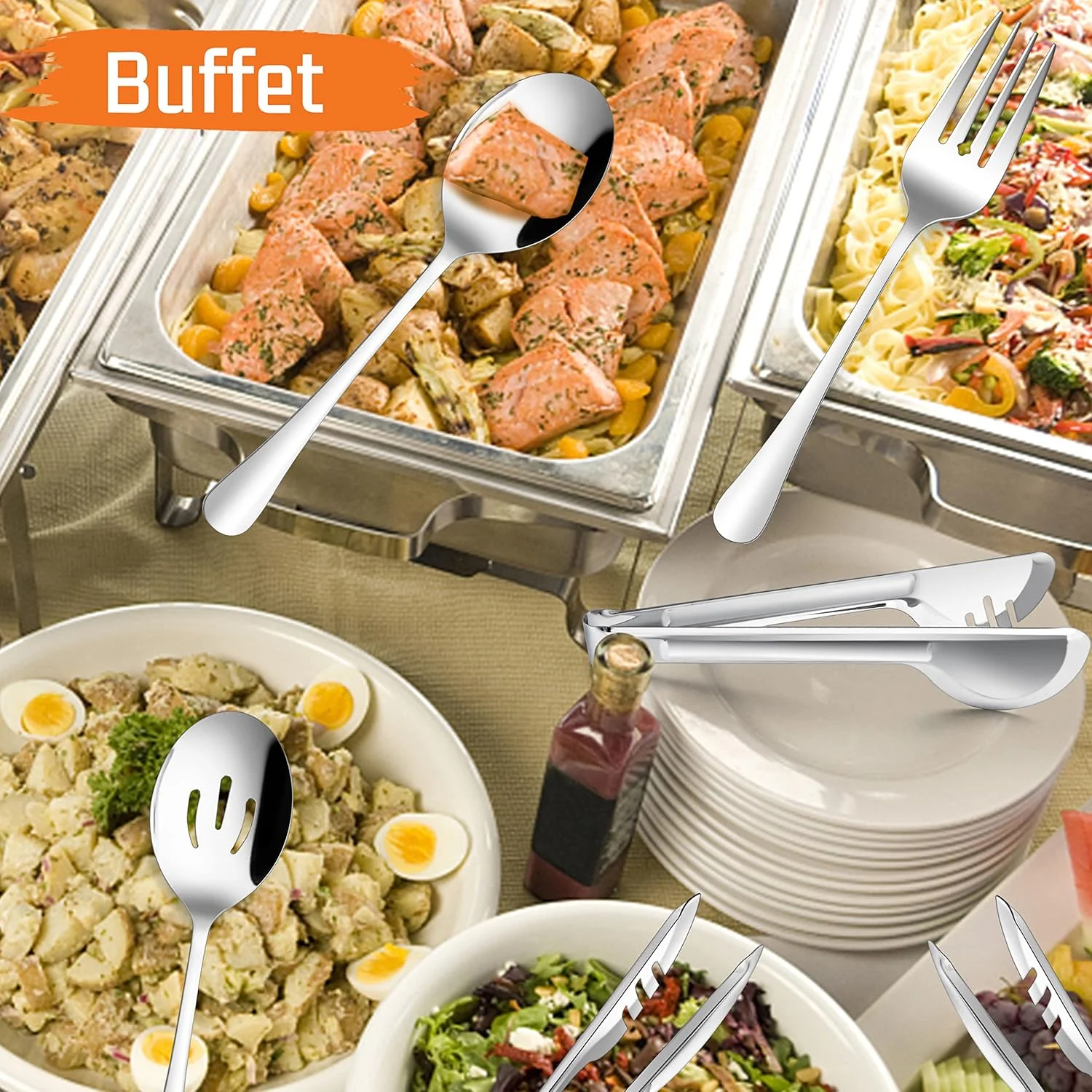 ست 8 عددی ظروف سرو بزرگ E-far، شامل قاشق های سرو استیل ضد زنگ 25 سانتی متری، قاشق سوراخ دار، چنگال سرو 25 سانتی متری، انبر سرو 24 سانتی متری برای بوفه، پذیرایی، پرداخت آینه ای و قابل شستشو در ماشین ظرفشویی ست 8 عددی ظروف سرو بزرگ E-far، شامل قاشق های سرو استیل ضد زنگ 25 سانتی متری، قاشق سوراخ دار، چنگال سرو 25 سانتی متری، انبر سرو 24 سانتی متری برای بوفه، پذیرایی، پرداخت آینه ای و قابل شستشو در ماشین ظرفشویی