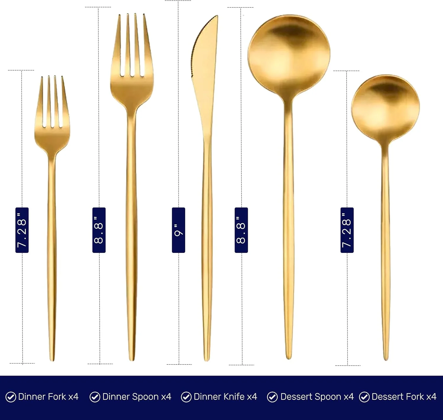 ست کارد و چنگال طلایی مات FDTY، مناسب برای 4 نفر، ست قاشق و چنگال استیل ضد زنگ، ست لوازم آشپزخانه شامل قاشق، چنگال و چاقو، پرداخت ساتن ست کارد و چنگال طلایی مات FDTY، مناسب برای 4 نفر، ست قاشق و چنگال استیل ضد زنگ، ست لوازم آشپزخانه شامل قاشق، چنگال و چاقو، پرداخت ساتن