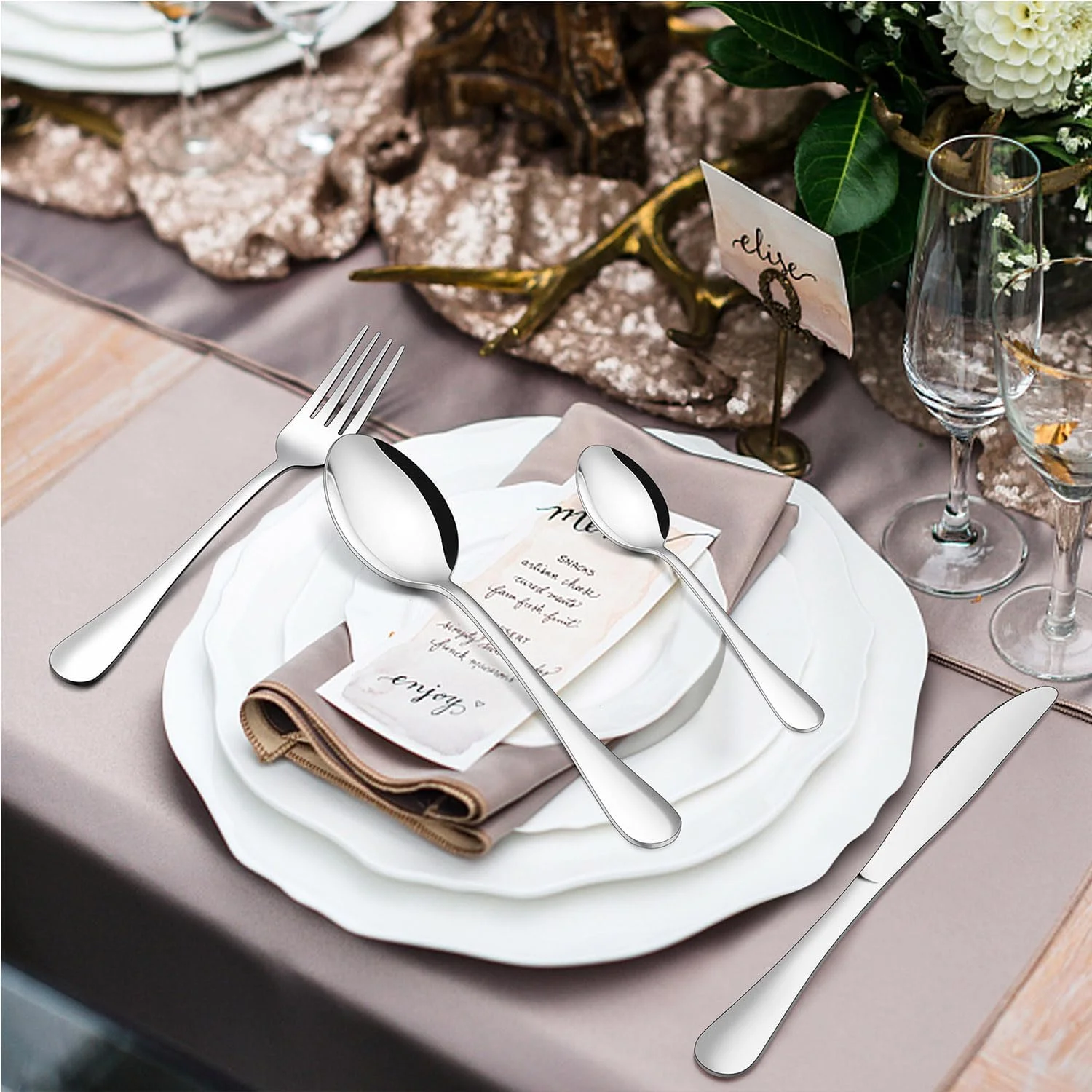 ست قاشق و چنگال 24 پارچه E-far، ست کارد و چنگال استیل ضد زنگ، لوازم غذاخوری برای 6 نفر، قاشق، چنگال، چاقو برای آشپزخانه منزل، ظروف غذاخوری برای شام، طراحی ساده و پرداخت آینه ای، قابل شستشو در ماشین ظرفشویی ست قاشق و چنگال 24 پارچه E-far، ست کارد و چنگال استیل ضد زنگ، لوازم غذاخوری برای 6 نفر، قاشق، چنگال، چاقو برای آشپزخانه منزل، ظروف غذاخوری برای شام، طراحی ساده و پرداخت آینه ای، قابل شستشو در ماشین ظرفشویی