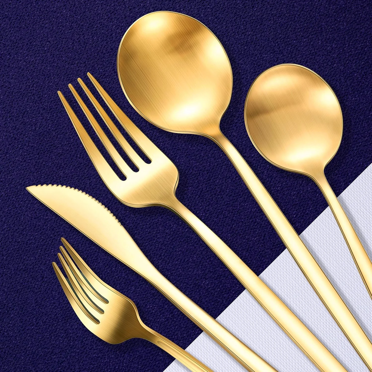 ست کارد و چنگال طلایی مات FDTY، مناسب برای 4 نفر، ست قاشق و چنگال استیل ضد زنگ، ست لوازم آشپزخانه شامل قاشق، چنگال و چاقو، پرداخت ساتن ست کارد و چنگال طلایی مات FDTY، مناسب برای 4 نفر، ست قاشق و چنگال استیل ضد زنگ، ست لوازم آشپزخانه شامل قاشق، چنگال و چاقو، پرداخت ساتن