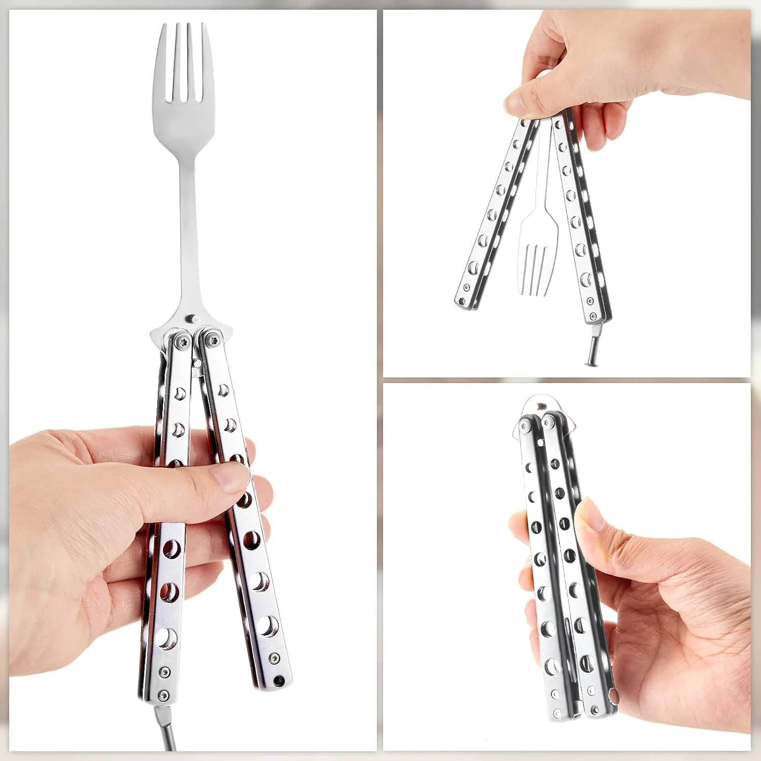 ست قاشق و چنگال پروانه ای Flutesan، 2 عددی، قاشق چنگال تاشو استیل ضد زنگ پروانه ای تاکتیکی، ابزار تمرینی بالیسونگ برای مسافرت، کمپینگ، شکار، باربیکیو، آشپزخانه (نقره ای) ست قاشق و چنگال پروانه ای Flutesan، 2 عددی، قاشق چنگال تاشو استیل ضد زنگ پروانه ای تاکتیکی، ابزار تمرینی بالیسونگ برای مسافرت، کمپینگ، شکار، باربیکیو، آشپزخانه (نقره ای)