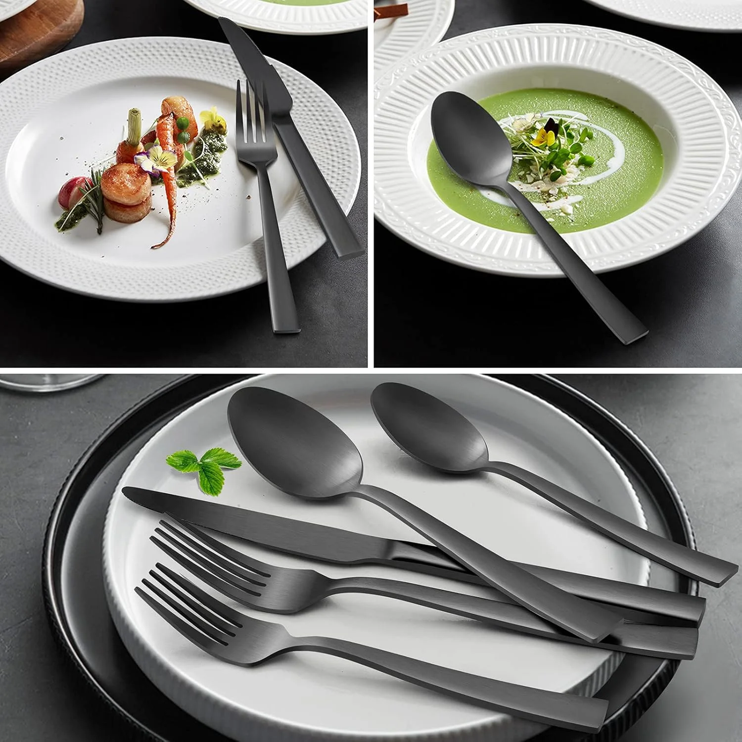 ست столовых приборов مشکی مات E-far، 20 تکه، سرویس столовых приборов استیل ضد زنگ برای 4 نفر، столовых приборов فلزی شامل چنگال/قاشق/چاقو، لبه مربعی و قابل شستشو در ماشین ظرفشویی ست столовых приборов مشکی مات E-far، 20 تکه، سرویس столовых приборов استیل ضد زنگ برای 4 نفر، столовых приборов فلزی شامل چنگال/قاشق/چاقو، لبه مربعی و قابل شستشو در ماشین ظرفشویی