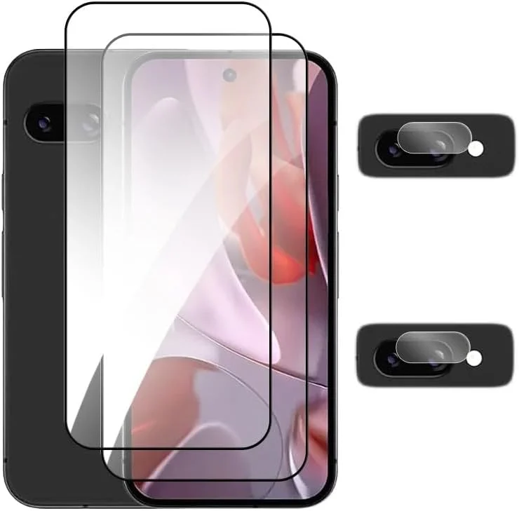 محافظ صفحه نمایش Gruattreay سازگار با Google Pixel 9a، [2 عدد] شیشه حرارت دیده + [2 عدد] محافظ لنز دوربین، سختی 9H HD ضد خش