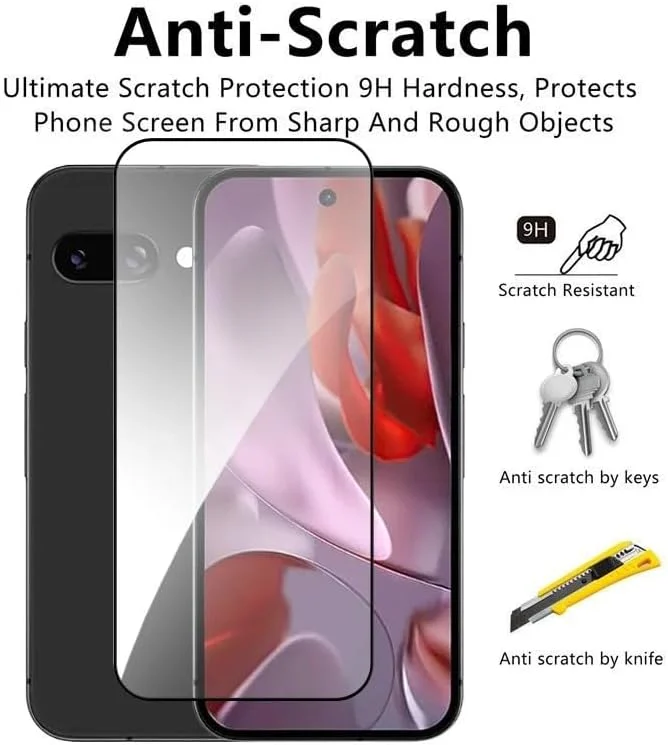 محافظ صفحه نمایش Gruattreay سازگار با Google Pixel 9a، [2 عدد] شیشه حرارت دیده + [2 عدد] محافظ لنز دوربین، سختی 9H HD ضد خش