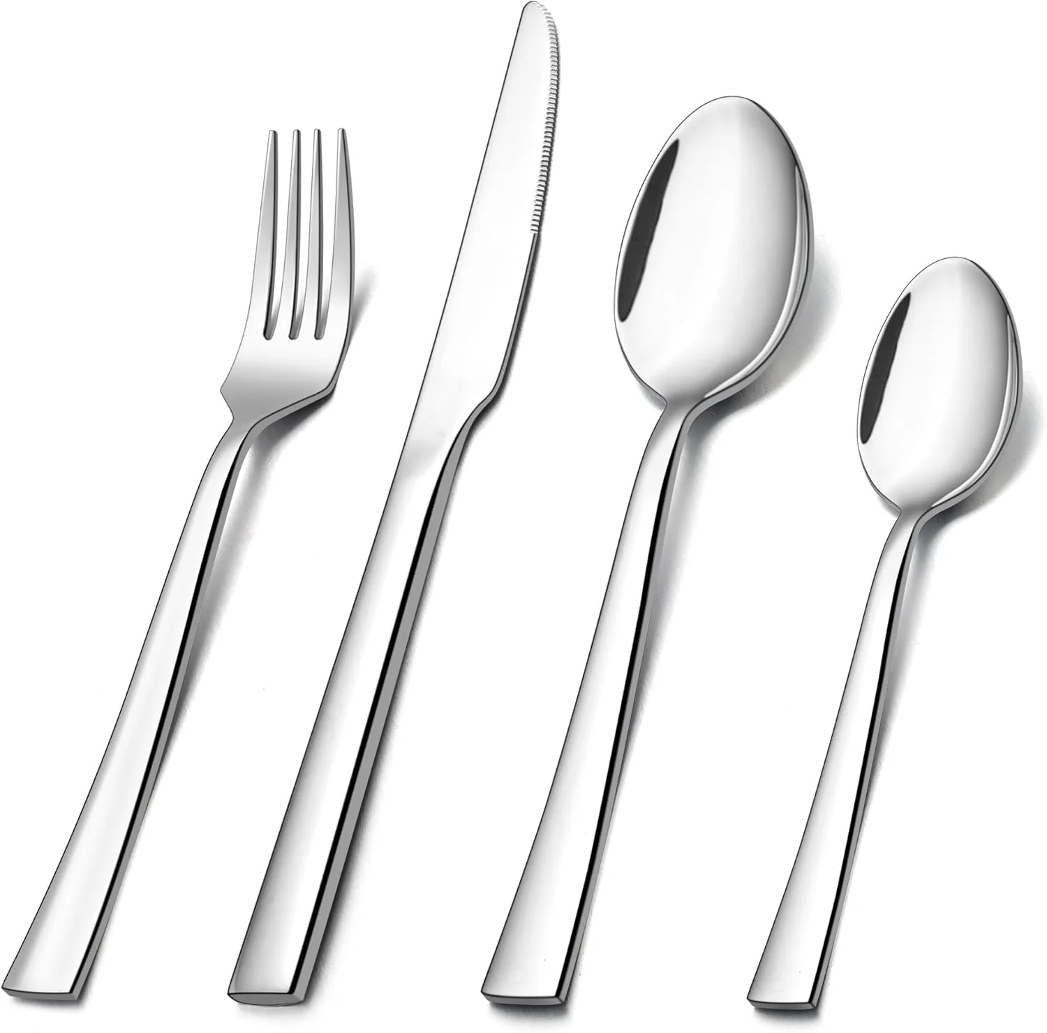 ست столовых приборов ۲۴ پارچه E-far، ست столовых приборов استیل ضد زنگ برای ۶ نفر، столовых приборов غذاخوری برای مهمانی رستوران خانگی، شامل قاشق، چنگال، چاقو، لبه مربعی و پرداخت آینه ای، قابل شستشو در ماشین ظرفشویی