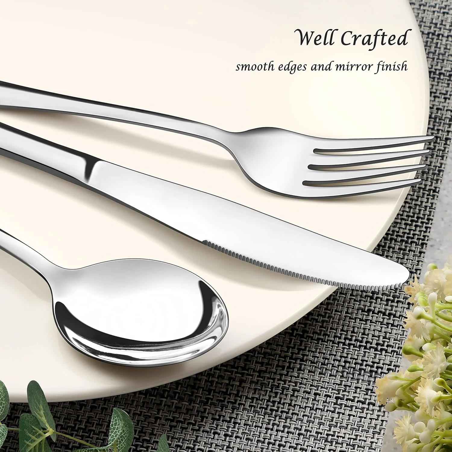 ست کارد و چنگال ۲۴ پارچه E-far، ست столовые نقره ای استیل ضد زنگ برای ۴ نفر، شامل قاشق سوپ، چنگال سالاد، چاقو استیک، طراحی ساده و پرداخت آینه ای، قابل شستشو در ماشین ظرفشویی