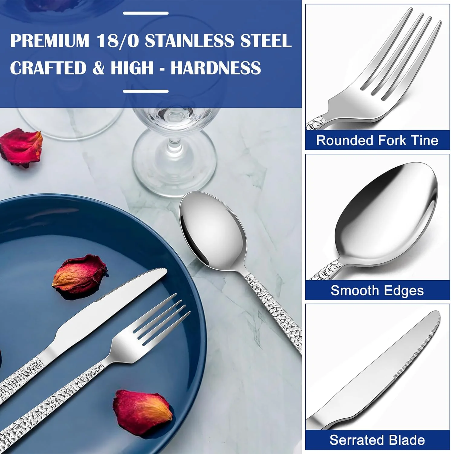 ست قاشق، چنگال و چاقو 12 پارچه چکشی E-far، ست نقره ای برای 4 نفر، ست کارد و چنگال استیل ضد زنگ مربعی برای آشپزخانه منزل رستوران، پرداخت آینه ای و قابل شستشو در ماشین ظرفشویی ست قاشق، چنگال و چاقو 12 پارچه چکشی E-far، ست نقره ای برای 4 نفر، ست کارد و چنگال استیل ضد زنگ مربعی برای آشپزخانه منزل رستوران، پرداخت آینه ای و قابل شستشو در ماشین ظرفشویی