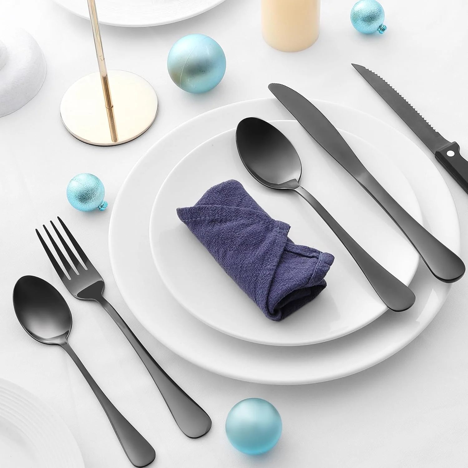 ست کارد و چنگال مشکی استیل E-far، 24 پارچه شامل کارد استیک، ست столовые приборы استیل ضد زنگ برای 4 نفر، ست столовые приборы مدرن شامل چنگال، قاشق و کارد، پرداخت آینه ای و ضد زنگ ست کارد و چنگال مشکی استیل E-far، 24 پارچه شامل کارد استیک، ست столовые приборы استیل ضد زنگ برای 4 نفر، ست столовые приборы مدرن شامل چنگال، قاشق و کارد، پرداخت آینه ای و ضد زنگ