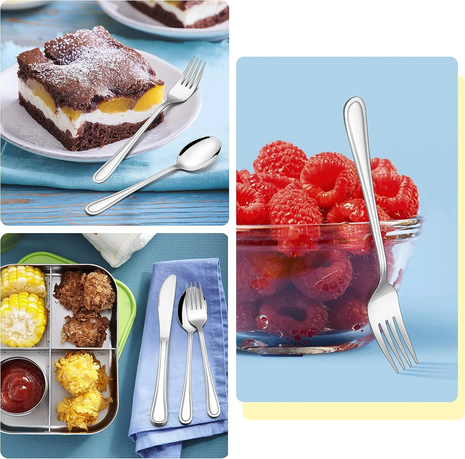 ست столовых приборов 12 تکه E-far برای کودکان، столовых приборов استیل ضد زنگ ایمن برای کودکان پیش دبستانی/کودکان، شامل 4 چنگال، 4 قاشق، 4 چاقو، ظاهری باریک شبیه بزرگسالان و اندازه کوچک، ضد زنگ و قابل شستشو در ماشین ظرفشویی ست столовых приборов 12 تکه E-far برای کودکان، столовых приборов استیل ضد زنگ ایمن برای کودکان پیش دبستانی/کودکان، شامل 4 چنگال، 4 قاشق، 4 چاقو، ظاهری باریک شبیه بزرگسالان و اندازه کوچک، ضد زنگ و قابل شستشو در ماشین ظرفشویی