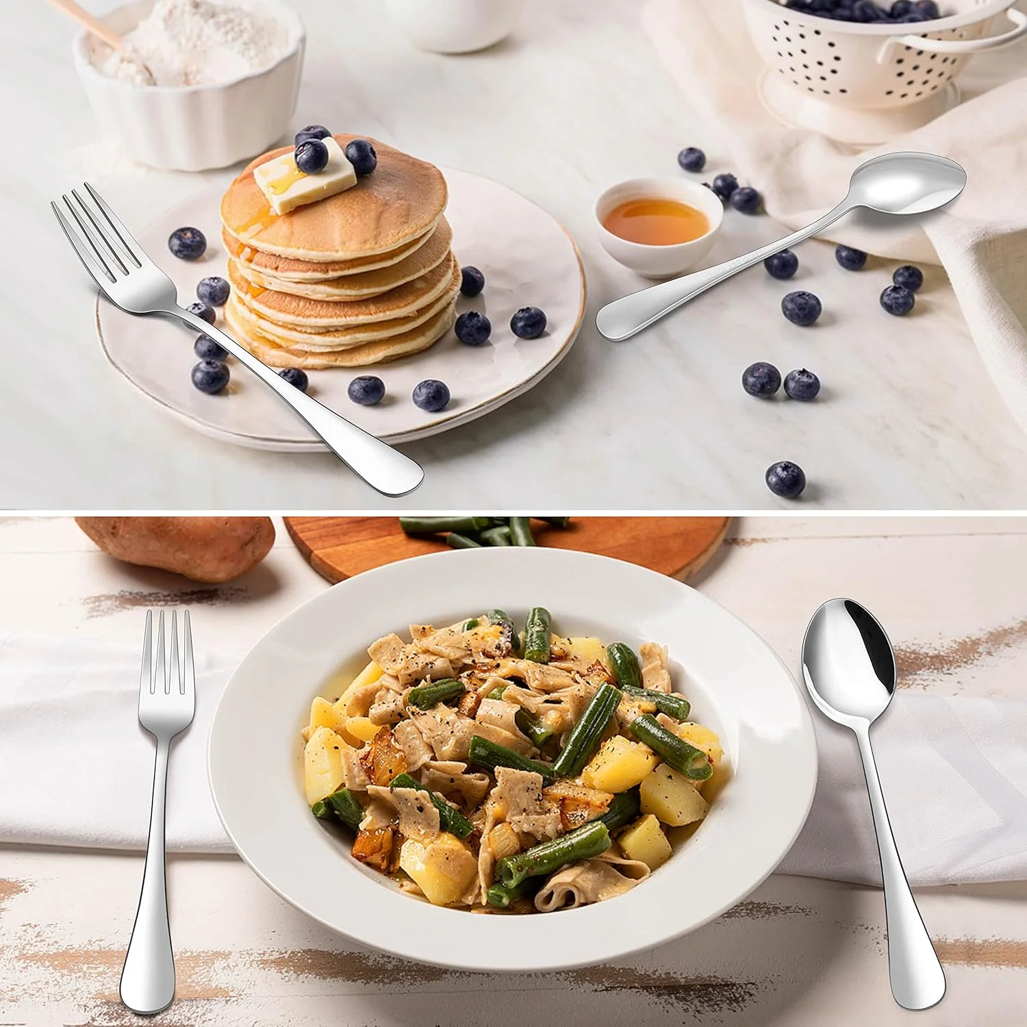 ست کارد و چنگال ۲۴ پارچه E-far، ست столовые نقره ای استیل ضد زنگ برای ۴ نفر، شامل قاشق سوپ، چنگال سالاد، چاقو استیک، طراحی ساده و پرداخت آینه ای، قابل شستشو در ماشین ظرفشویی