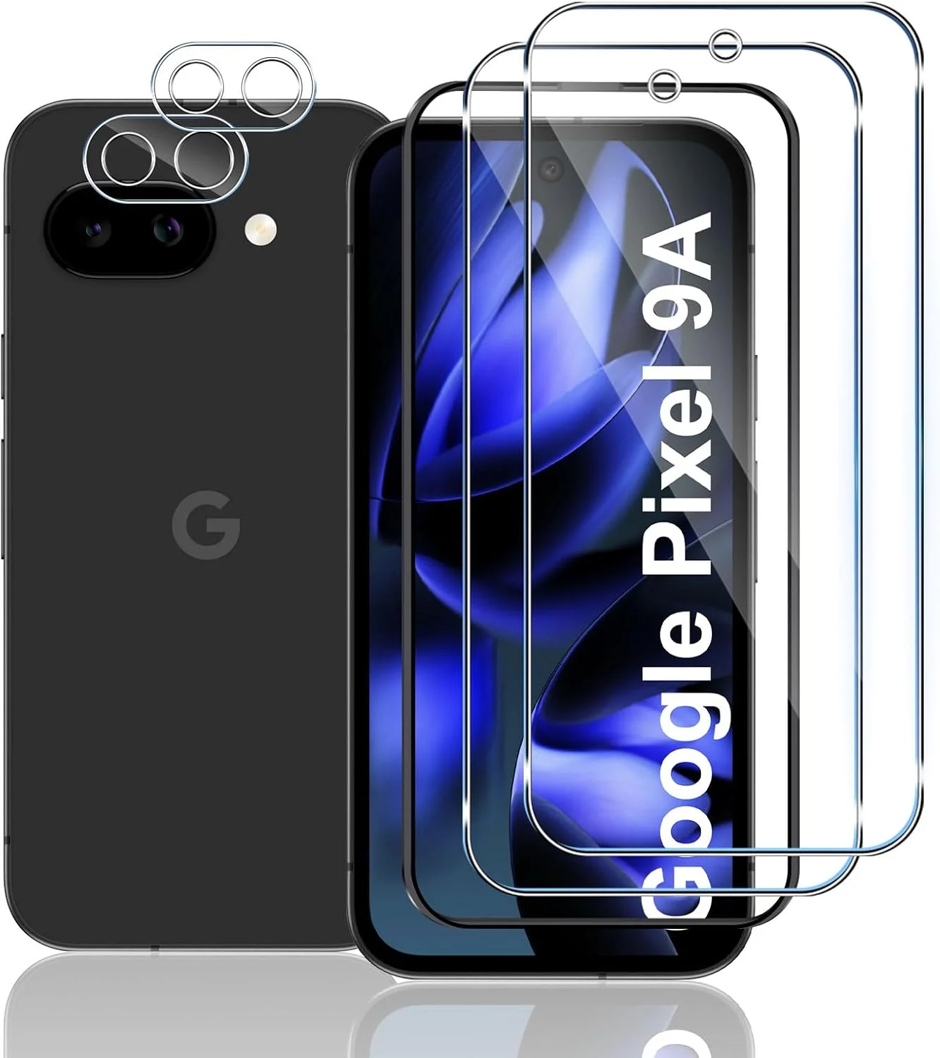 TUTUO Screen Protector for Google Pixel 9A for Tempered Glass, Pack of 2 + 2 Tempered Glass + Camera Protection with Frame Installation Aid, 9H Hardness HD Clear Protective Glass, Anti-Scratch