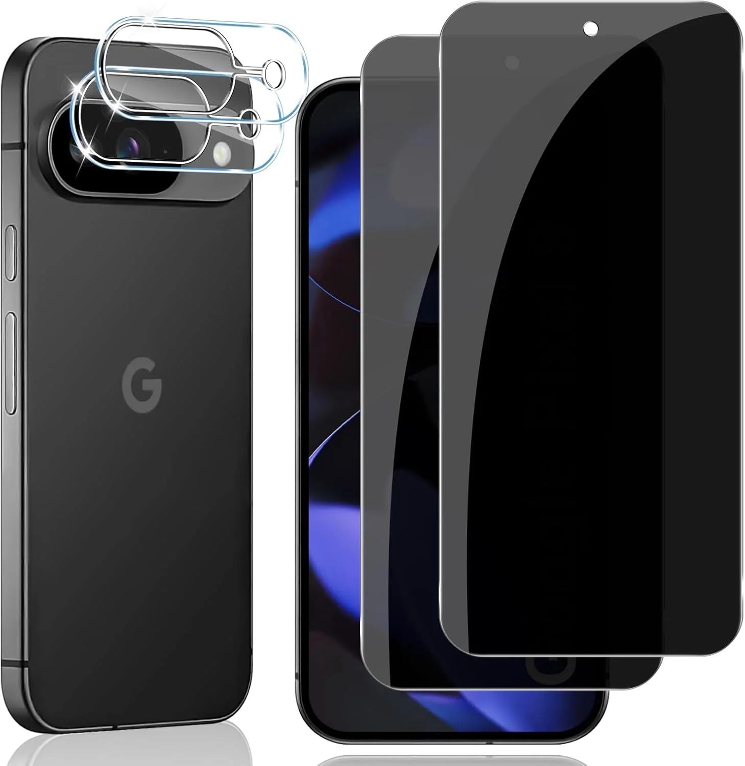 Locofun Privacy Screen for Google Pixel 9 5G for Tempered Glass, [2+2 Pieces] Anti Spy Tempered Glass Protection Glass and Camera Protection, 9H Hardness Privacy Film, Anti-Scratch Privacy Screen