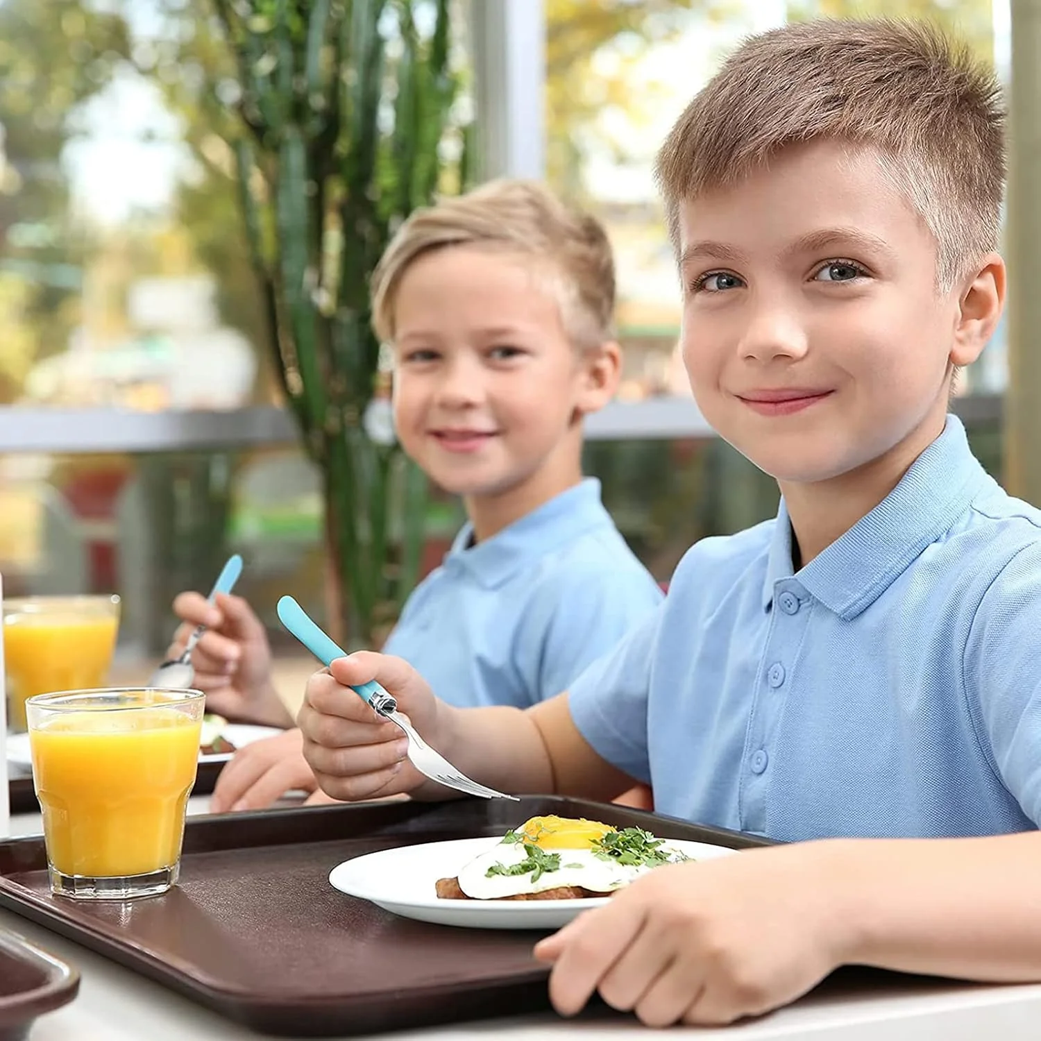 ست قاشق و چنگال استیل کودک ELECDON با دسته سیلیکونی گرد و ایمن به همراه جعبه مسافرتی (3 ست)