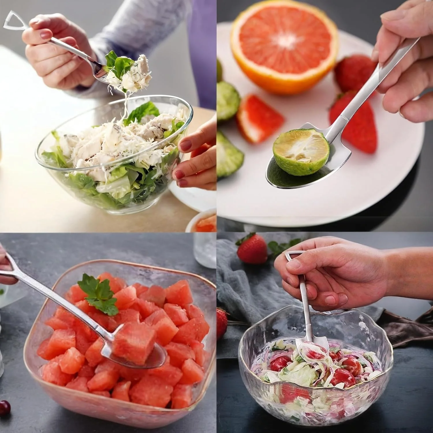 ست قاشق و چنگال بیلچه ای استیل Duomama - 6 تکه، قاشق چای خوری بیلچه ای خلاقانه برای خانواده و مهمانی، شامل چنگال های رومیزی جدید