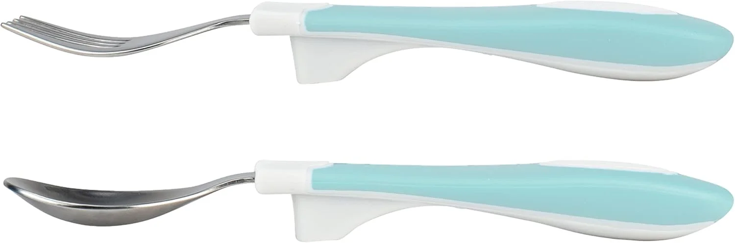 ست قاشق و چنگال با دسته نرم دکتر براون، طراحی شده برای تغذیه، آبی فیروزه ای