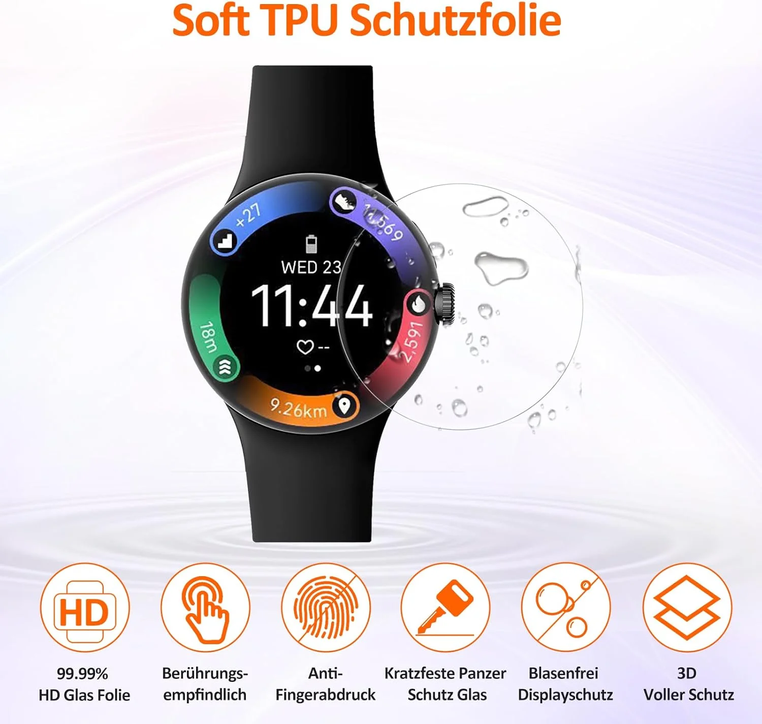 بسته 4 عددی محافظ صفحه نمایش TPU شیشه ای برای Google Pixel Watch 3 45 mm، محافظ صفحه نمایش شیشه ای سخت با درجه سختی 9H، شیشه محافظ حساس با وضوح بالا و بدون حباب برای Watch 3 45 mm