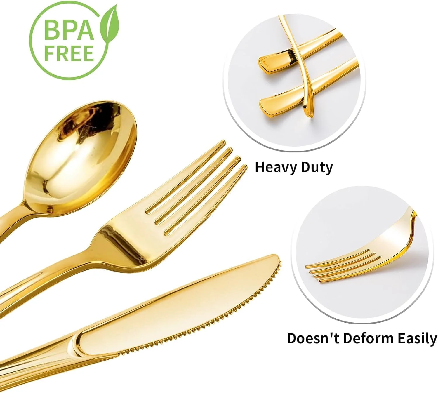 ست کارد، چنگال و قاشق پلاستیکی یکبار مصرف نقره ای و طلایی، شامل 25 چنگال، 25 قاشق و 25 کارد مناسب برای عروسی، مهمانی، تولد و تعطیلات